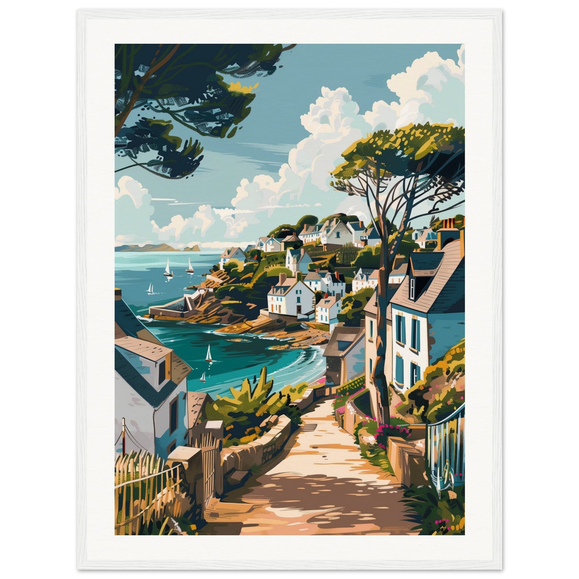 Affiche Ville Bretagne ( 60x80-cm-Bois-blanc)