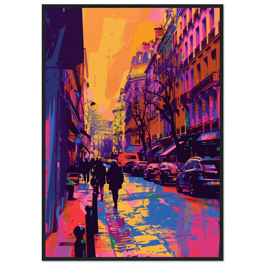 Affiche Ville Colorée ( 70x100-cm-Bois-noir)