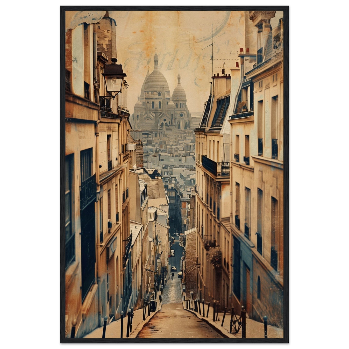 Affiche Ville Française ( 60x90-cm-Bois-noir)