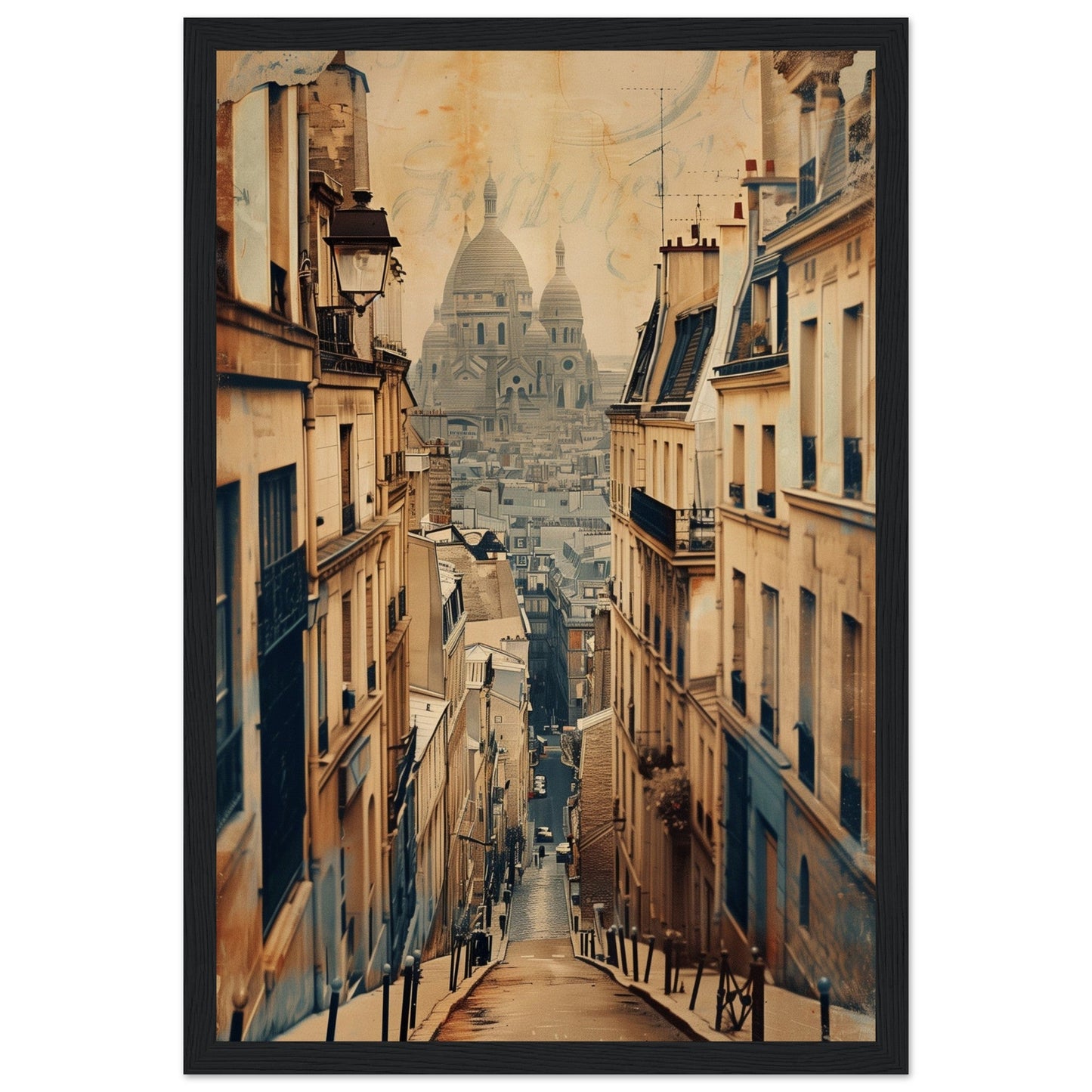 Affiche Ville Française ( 30x45-cm-Bois-noir)