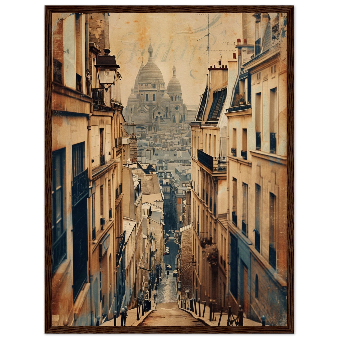 Affiche Ville Française ( 45x60-cm-Bois-foncé)