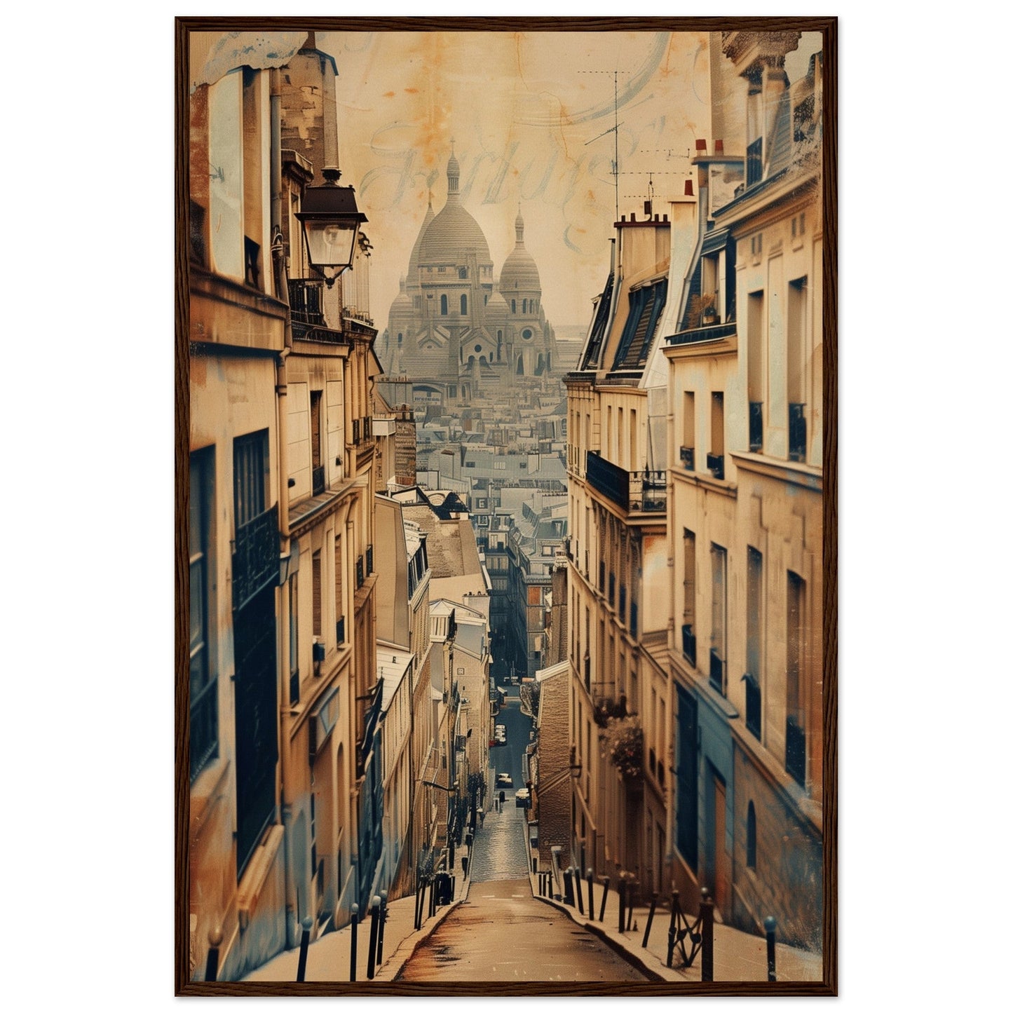 Affiche Ville Française ( 60x90-cm-Bois-foncé)