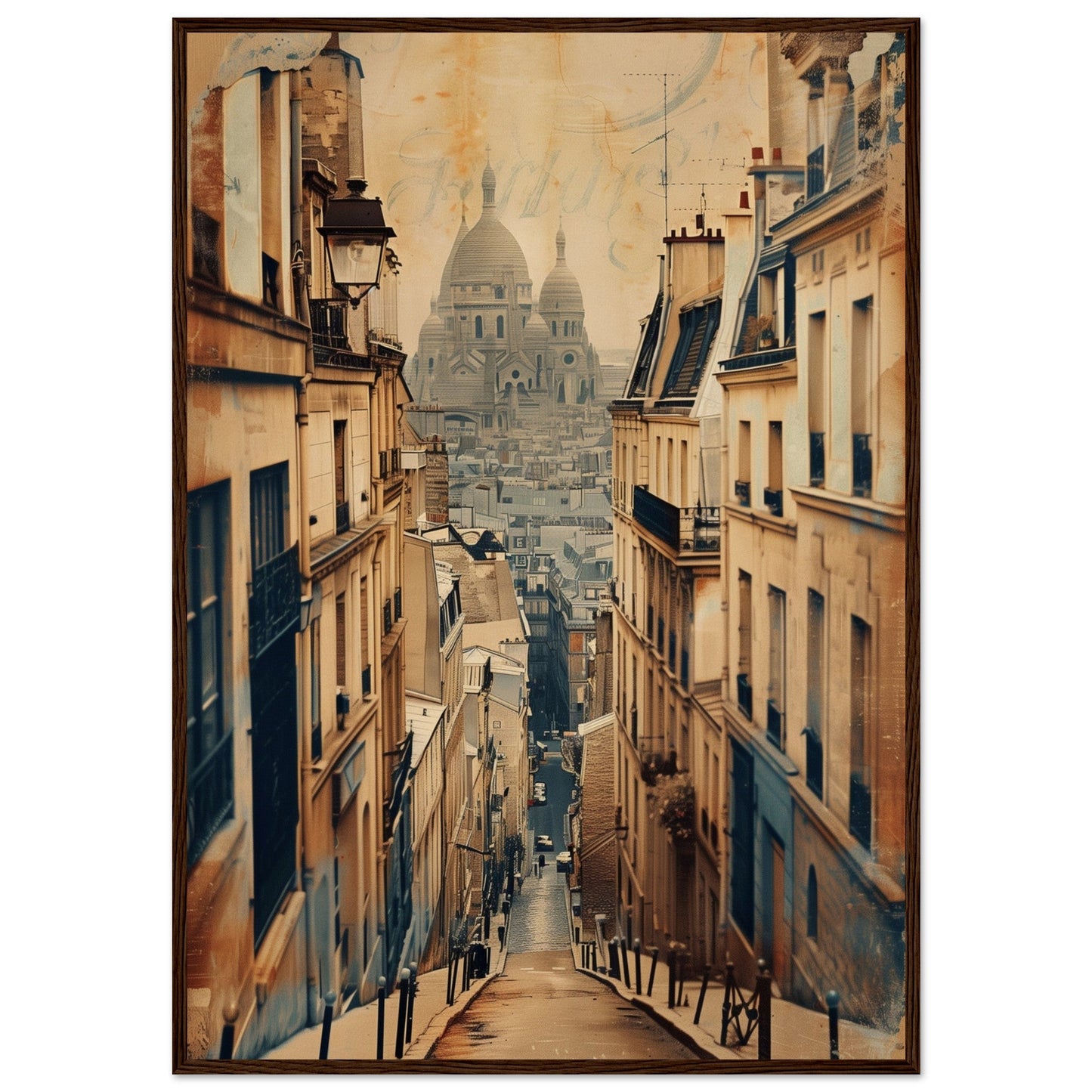 Affiche Ville Française ( 70x100-cm-Bois-foncé)