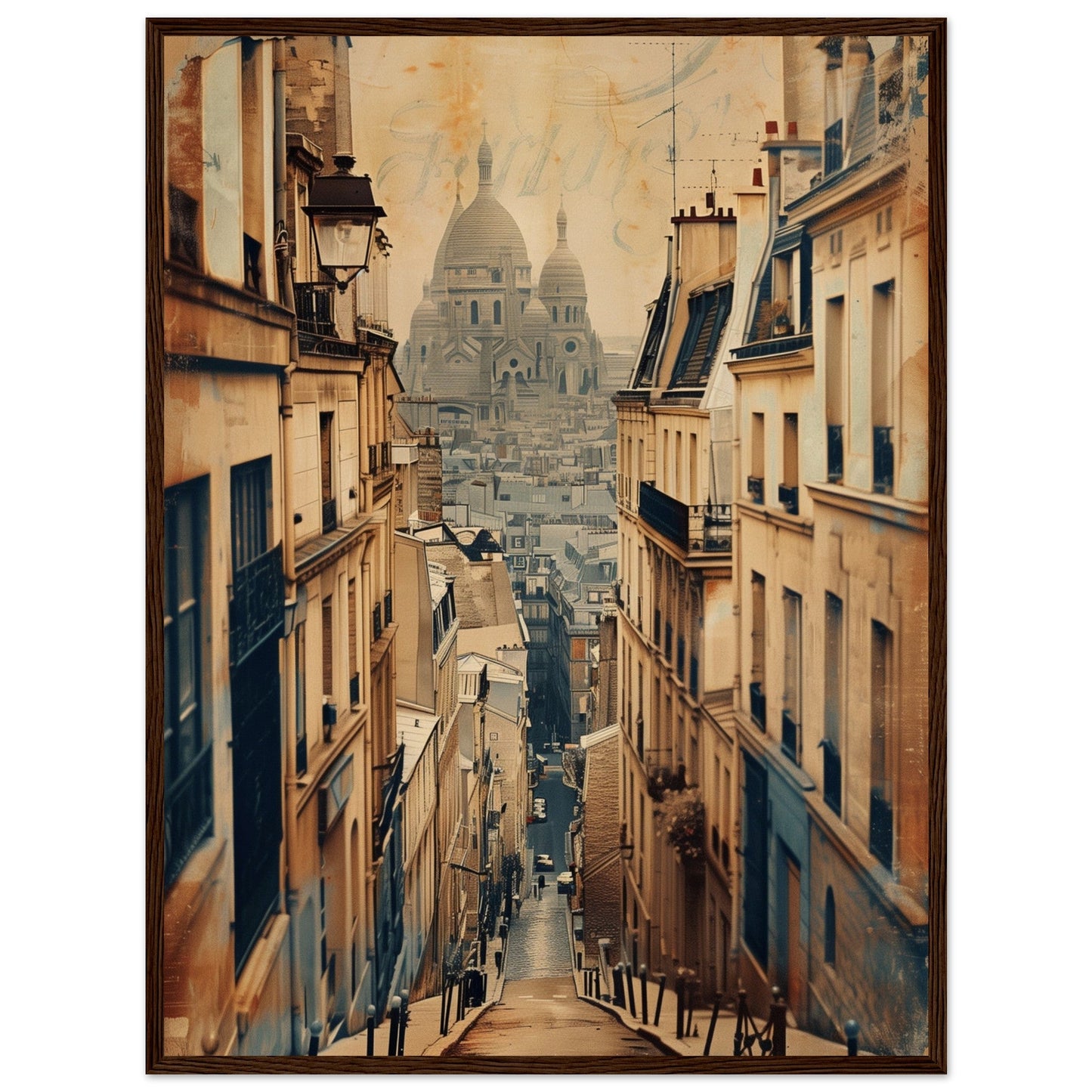 Affiche Ville Française ( 60x80-cm-Bois-foncé)