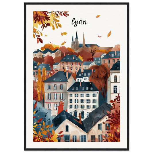 Affiche Ville Lyon ( 70x100-cm-Bois-noir)