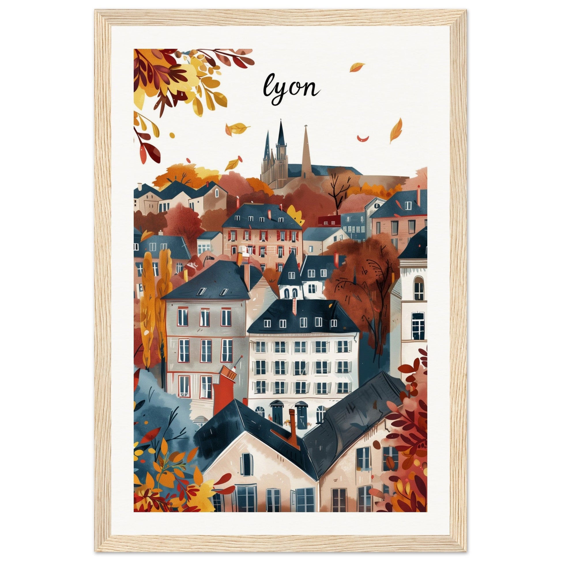 Affiche Ville Lyon ( 30x45-cm-Bois-clair)