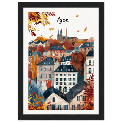 Affiche Ville Lyon ( 21x29.7-cm-Bois-noir)