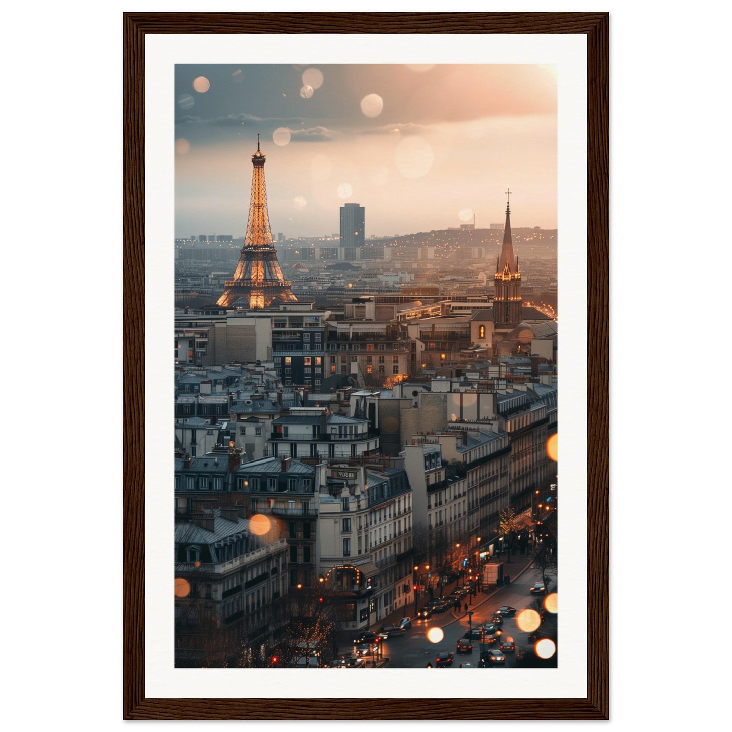 Affiche Ville Paris ( 30x45-cm-Bois-foncé)