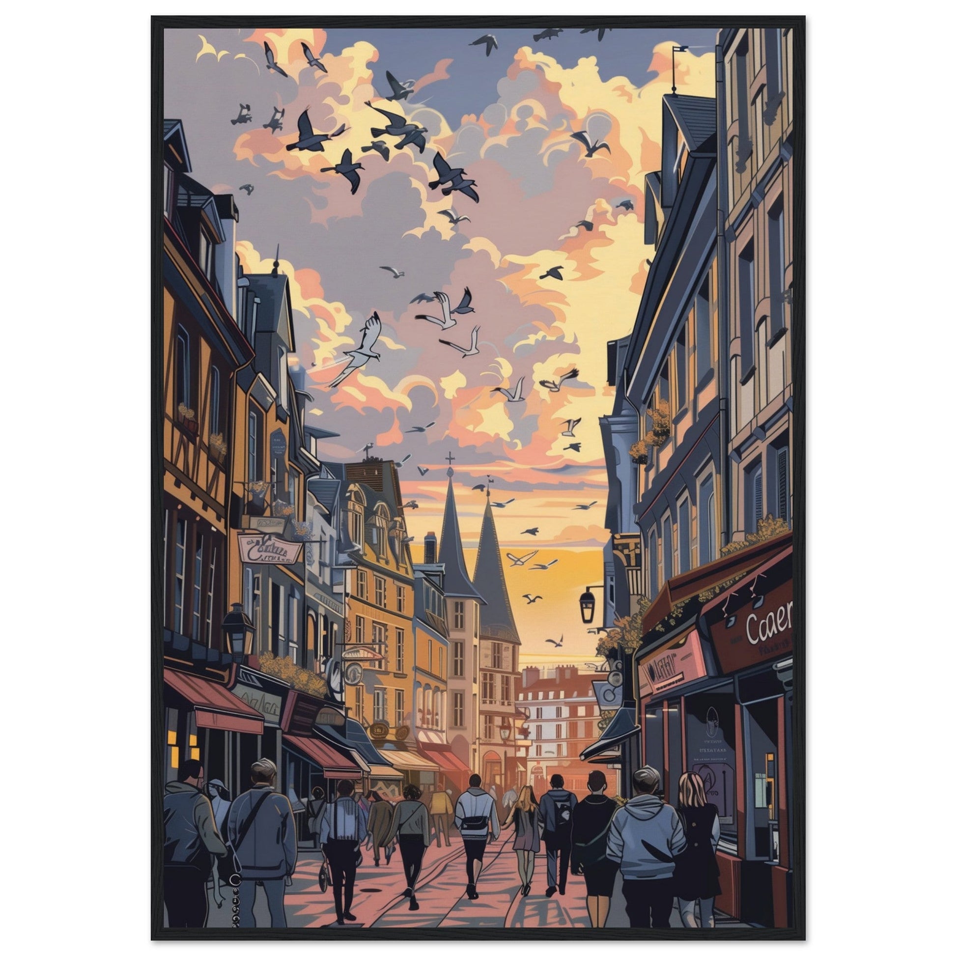 Affiche Ville de Caen ( 70x100-cm-Bois-noir)