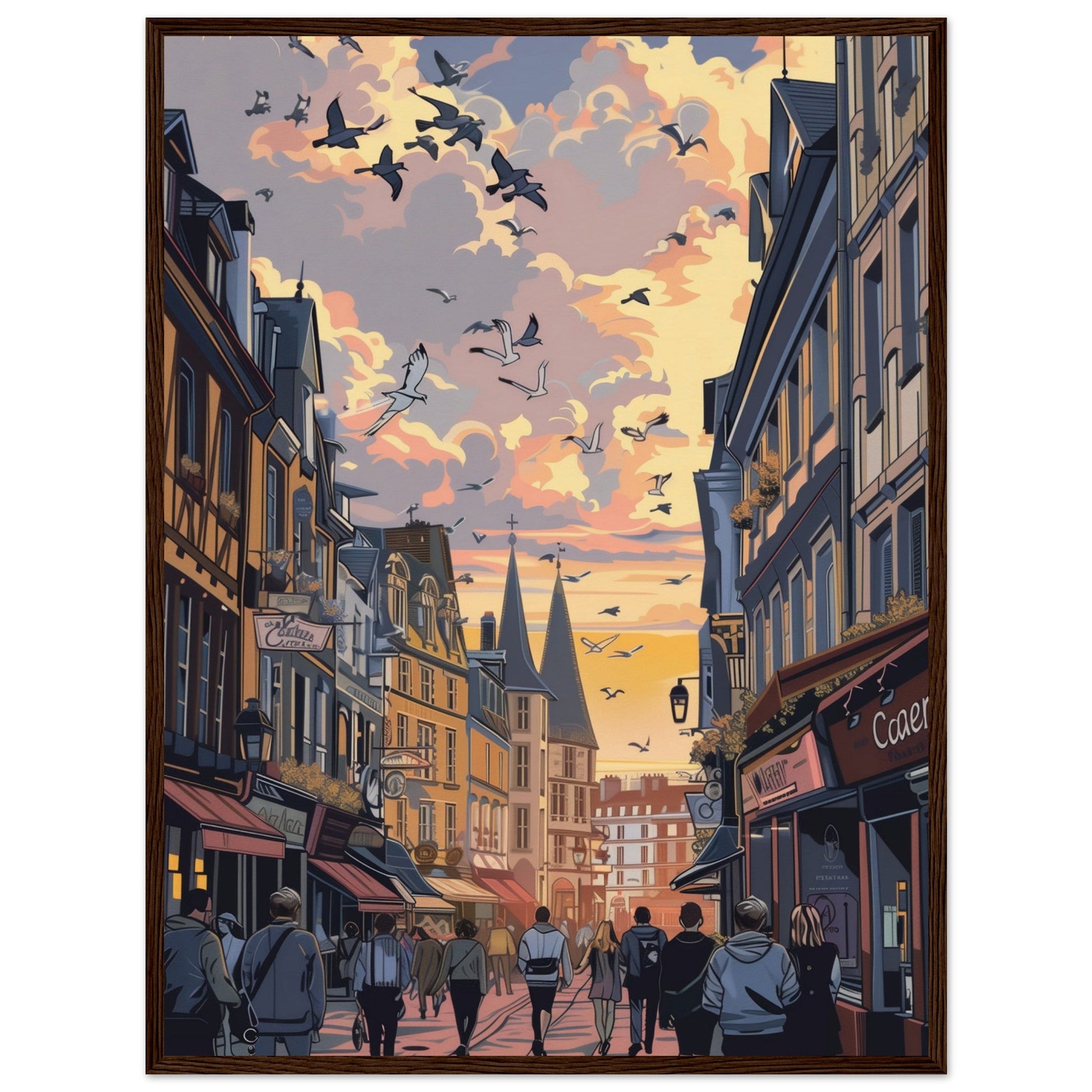 Affiche Ville de Caen ( 60x80-cm-Bois-foncé)