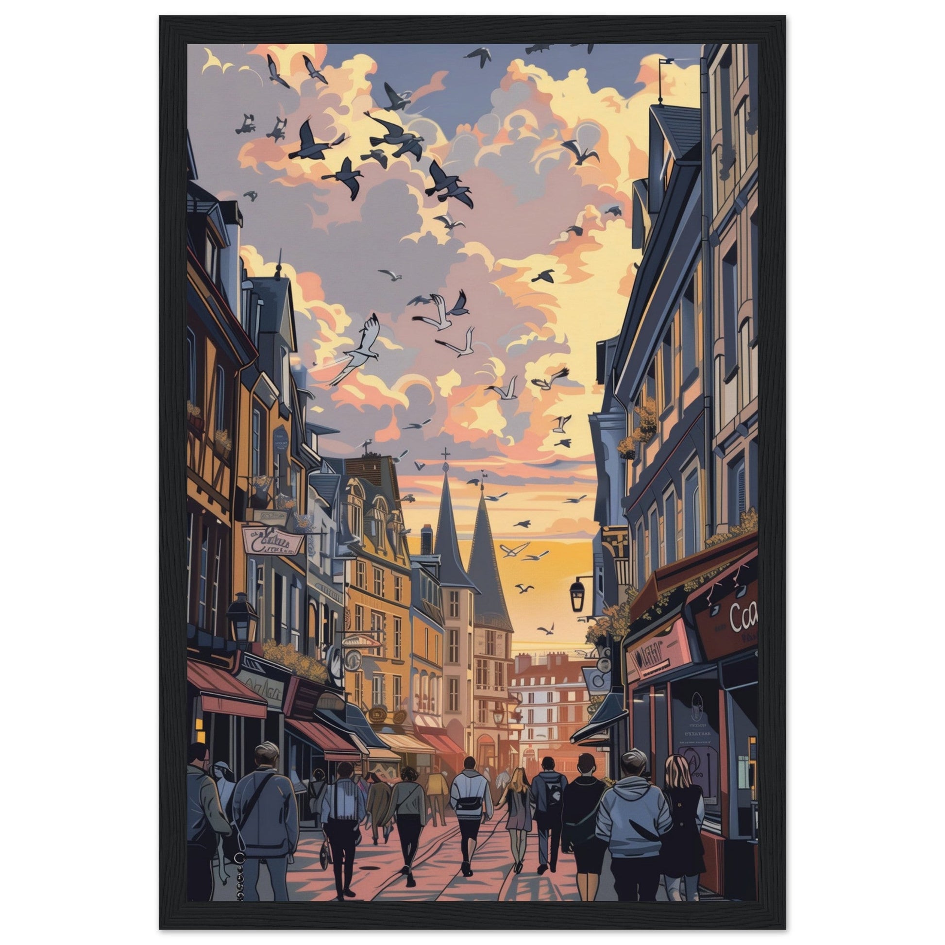 Affiche Ville de Caen ( 30x45-cm-Bois-noir)