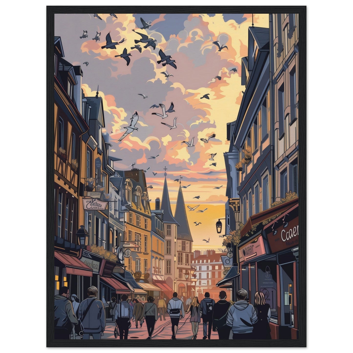 Affiche Ville de Caen ( 45x60-cm-Bois-noir)