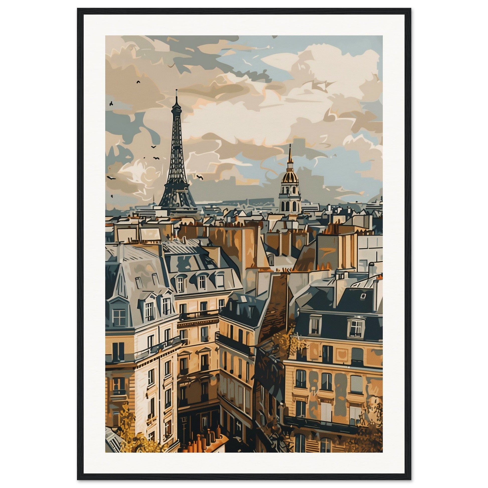 Affiche Ville de France ( 70x100-cm-Bois-noir)