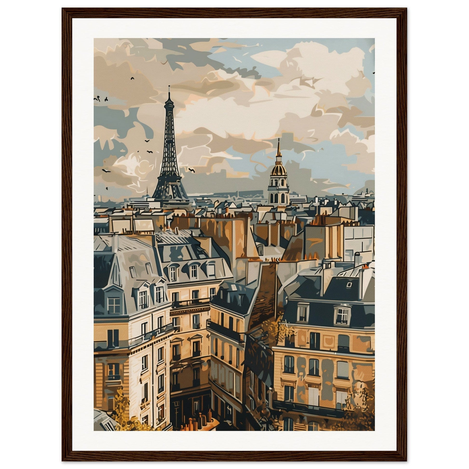 Affiche Ville de France ( 45x60-cm-Bois-foncé)