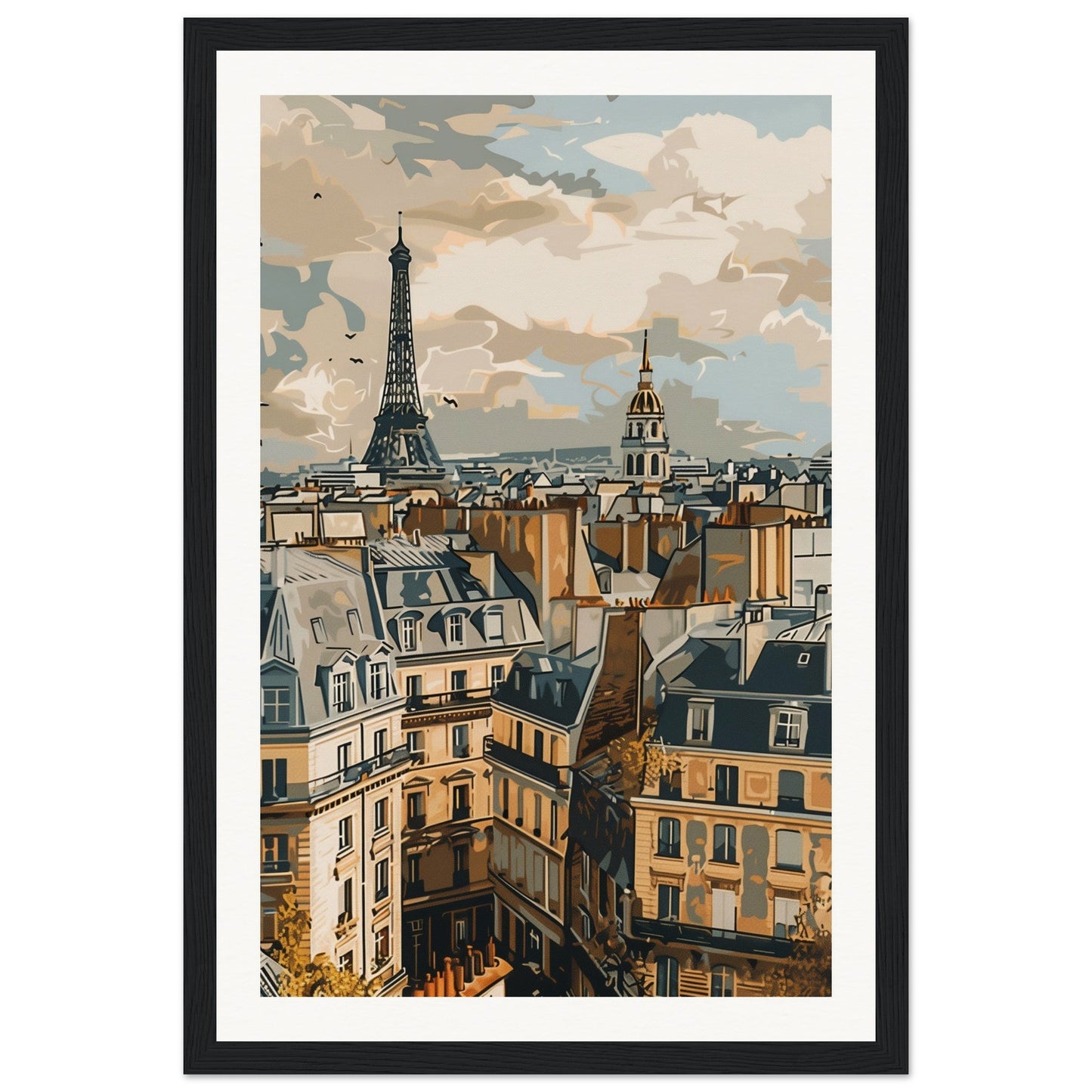 Affiche Ville de France ( 30x45-cm-Bois-noir)