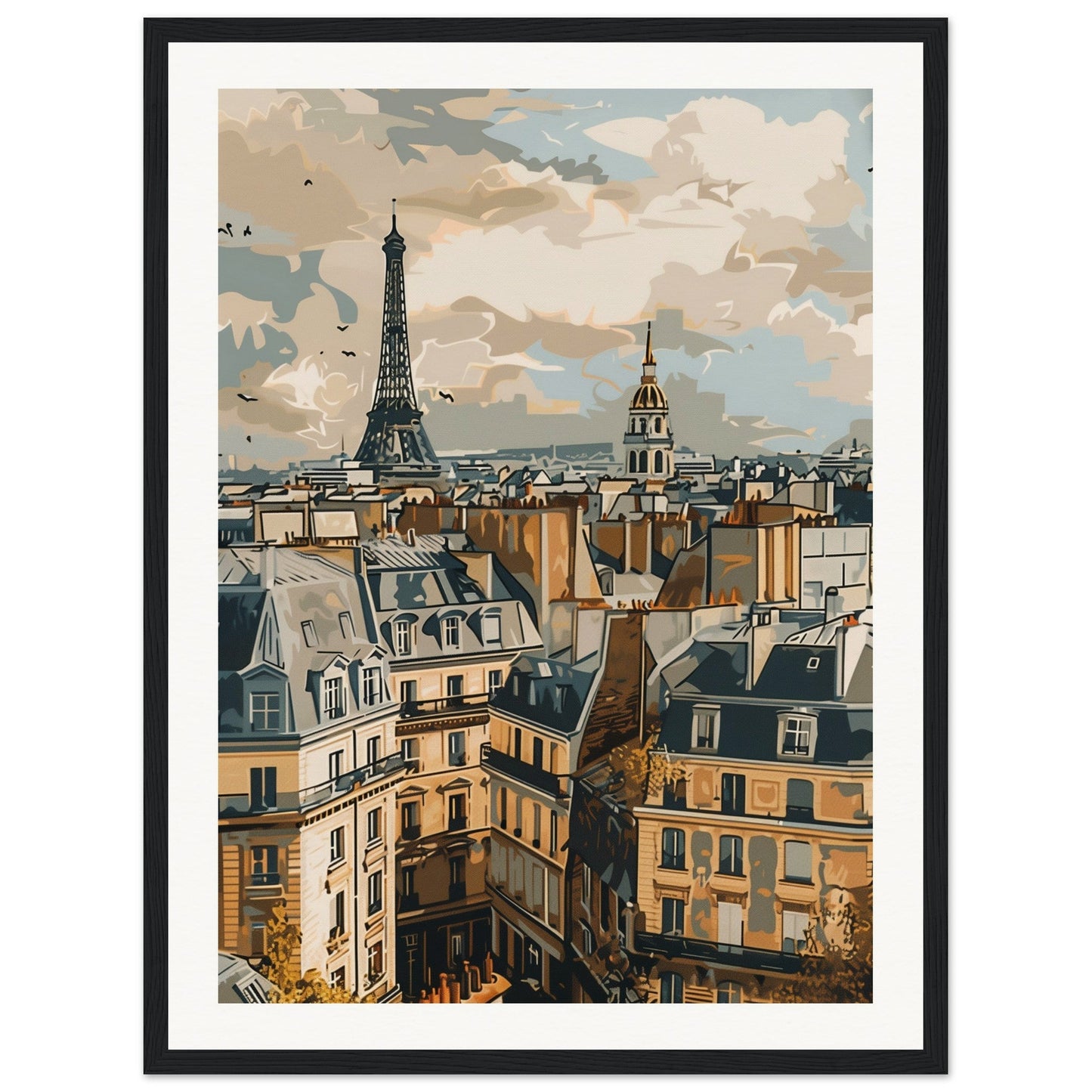 Affiche Ville de France ( 45x60-cm-Bois-noir)