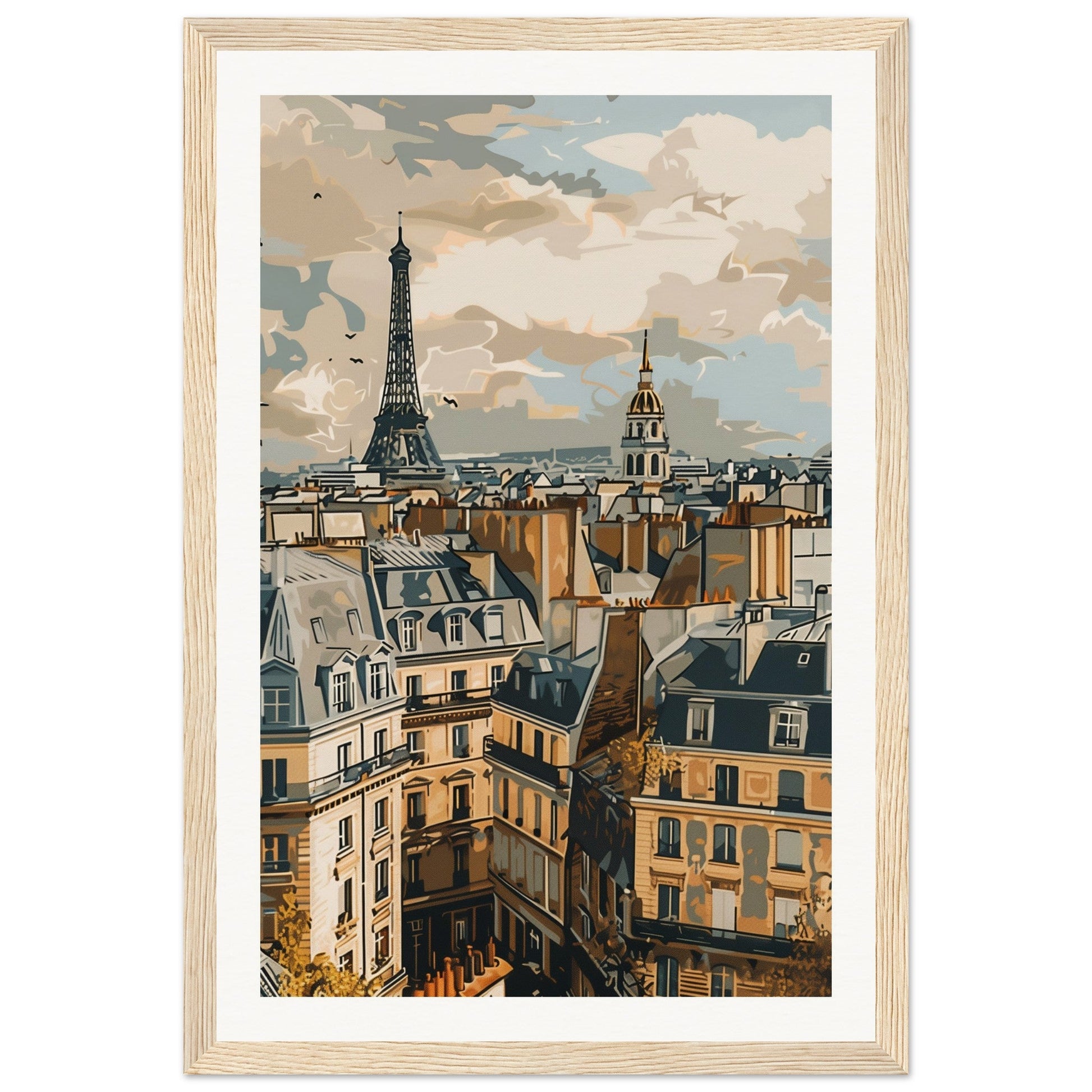 Affiche Ville de France ( 30x45-cm-Bois-clair)