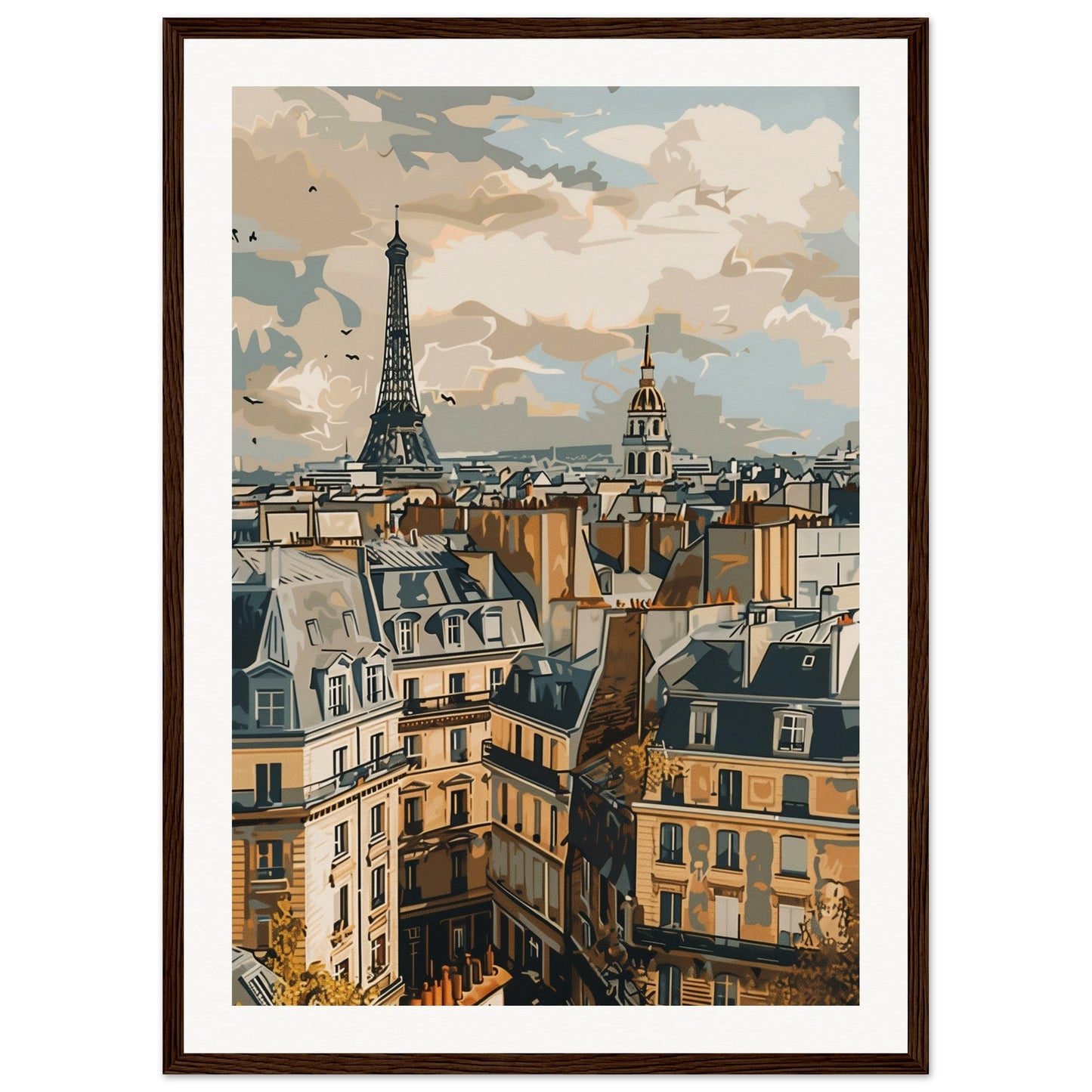 Affiche Ville de France ( 50x70-cm-Bois-foncé)