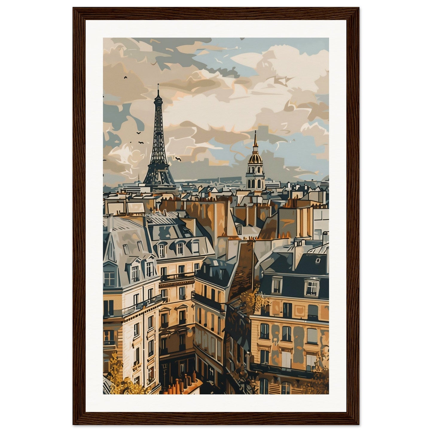 Affiche Ville de France ( 30x45-cm-Bois-foncé)