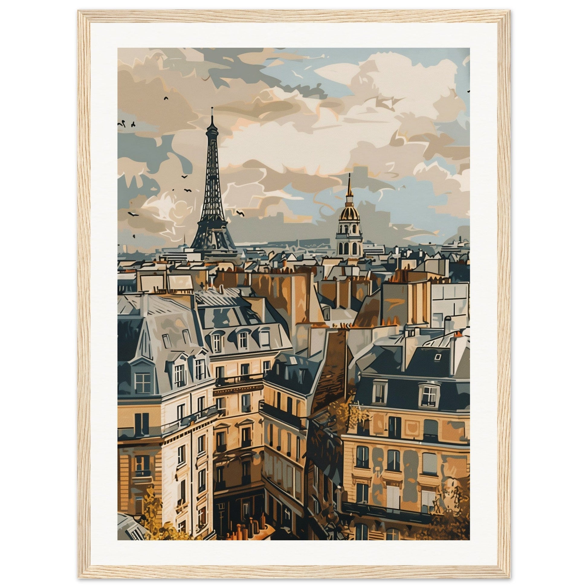 Affiche Ville de France ( 45x60-cm-Bois-clair)