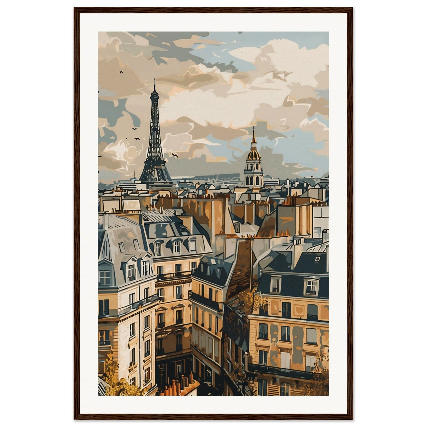 Affiche Ville de France ( 60x90-cm-Bois-foncé)