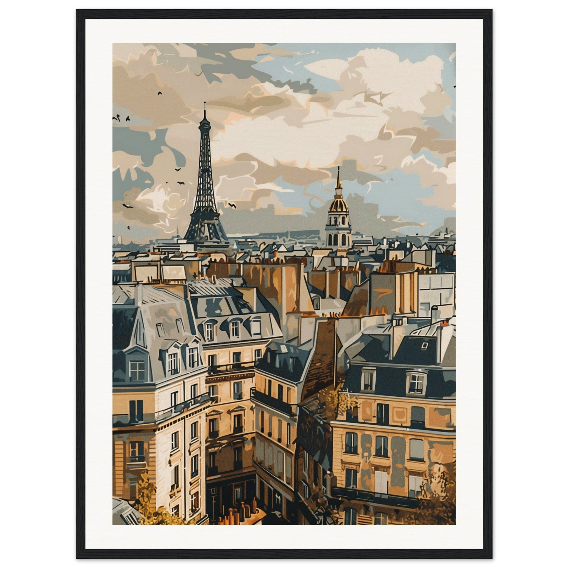 Affiche Ville de France ( 60x80-cm-Bois-noir)