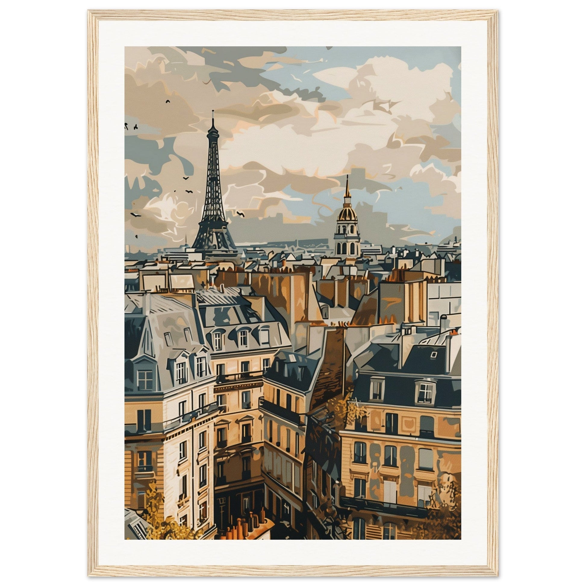 Affiche Ville de France ( 50x70-cm-Bois-clair)