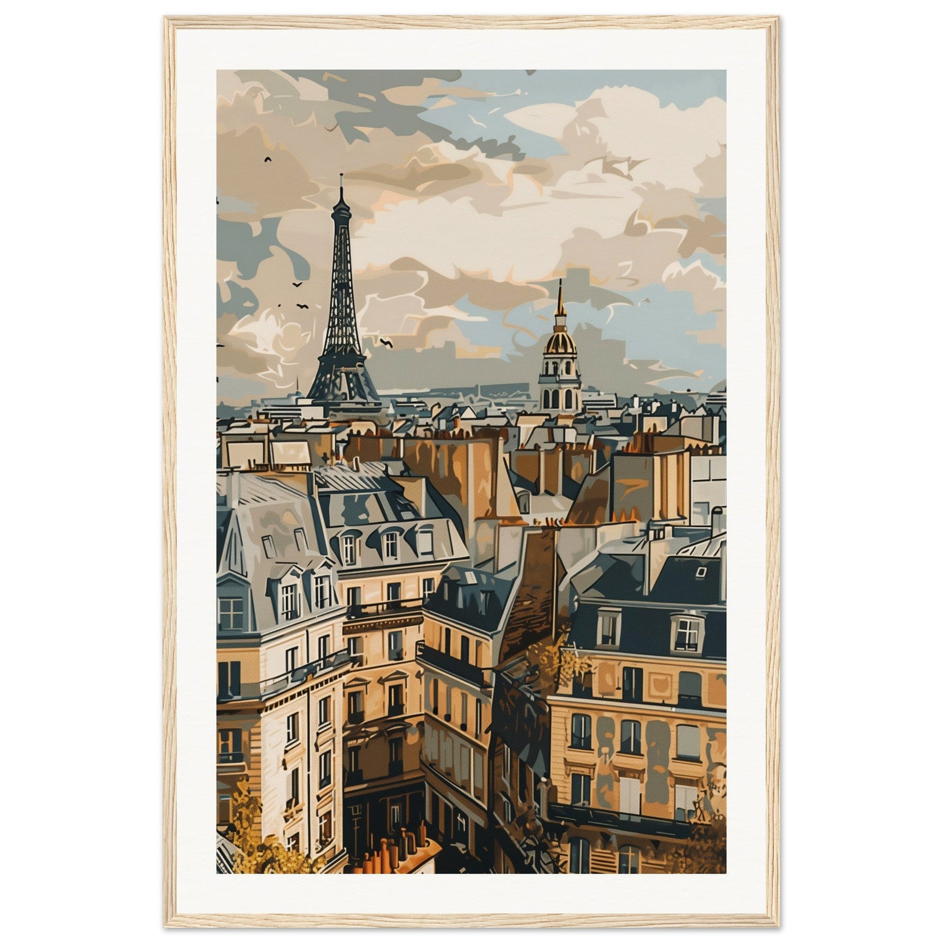 Affiche Ville de France ( 60x90-cm-Bois-clair)