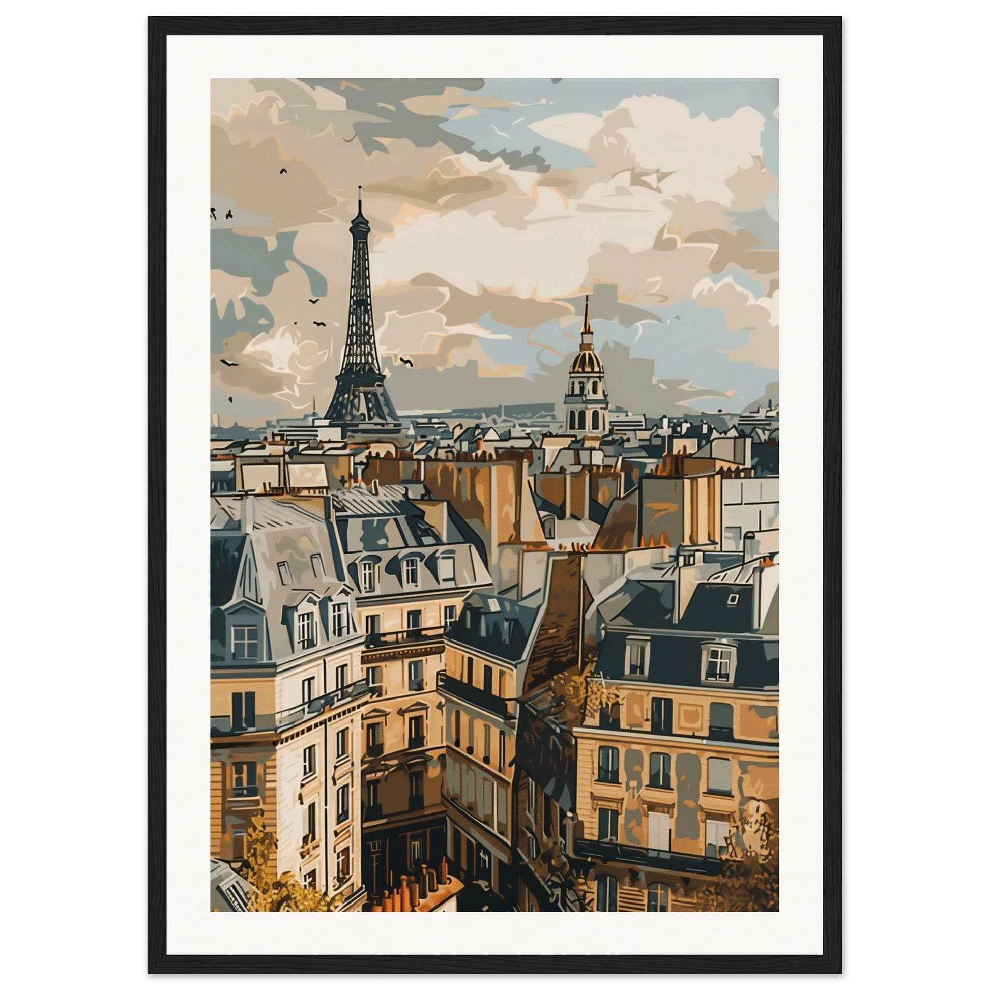 Affiche Ville de France ( 50x70-cm-Bois-noir)