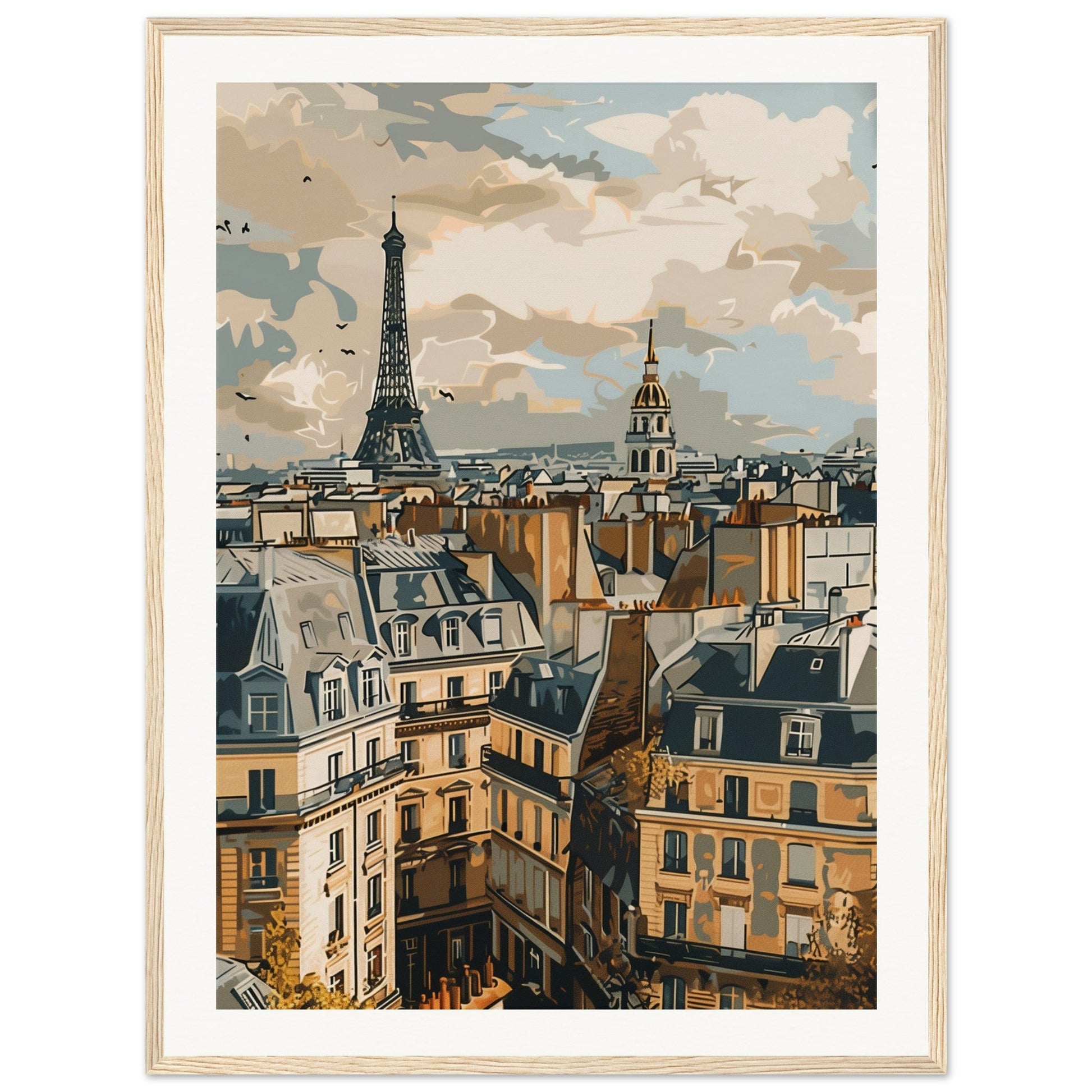 Affiche Ville de France ( 60x80-cm-Bois-clair)