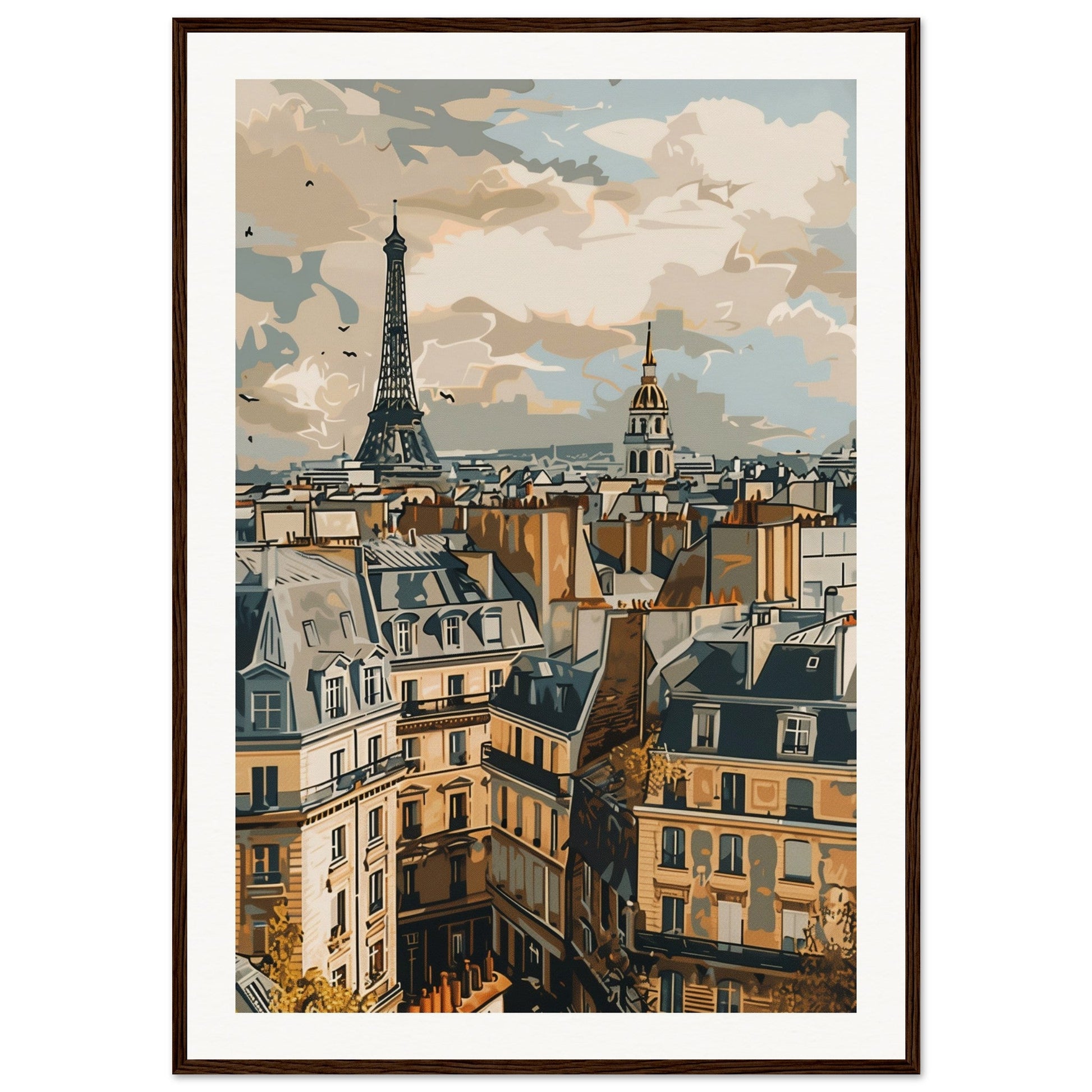 Affiche Ville de France ( 70x100-cm-Bois-foncé)