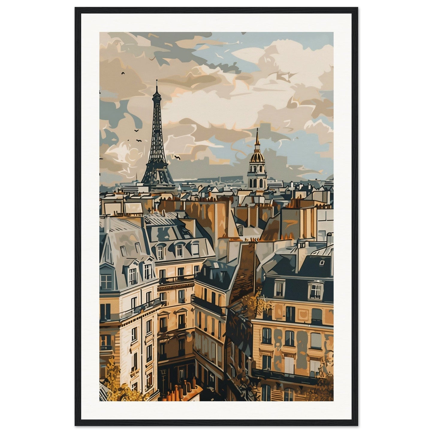 Affiche Ville de France ( 60x90-cm-Bois-noir)