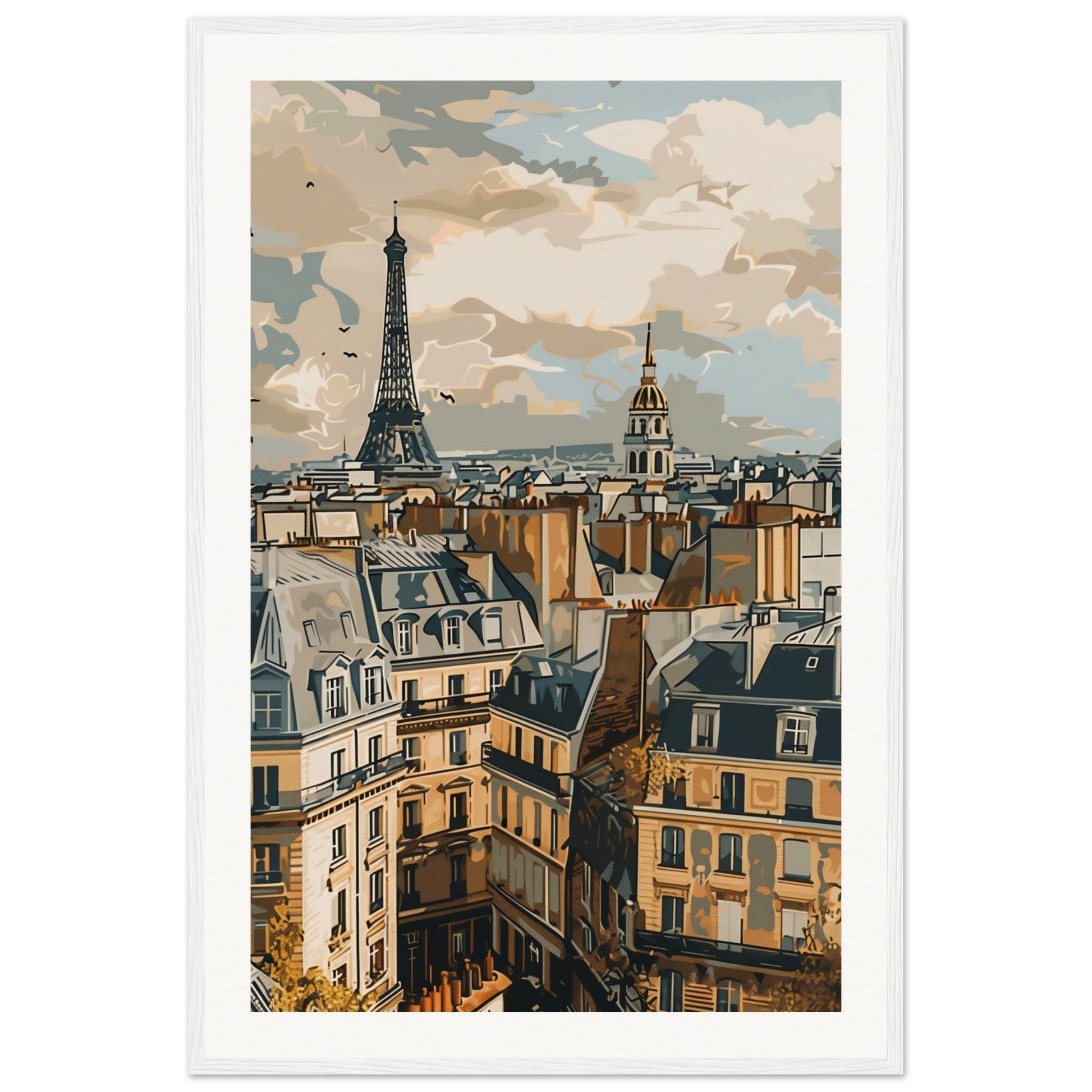 Affiche Ville de France ( 60x90-cm-Bois-blanc)