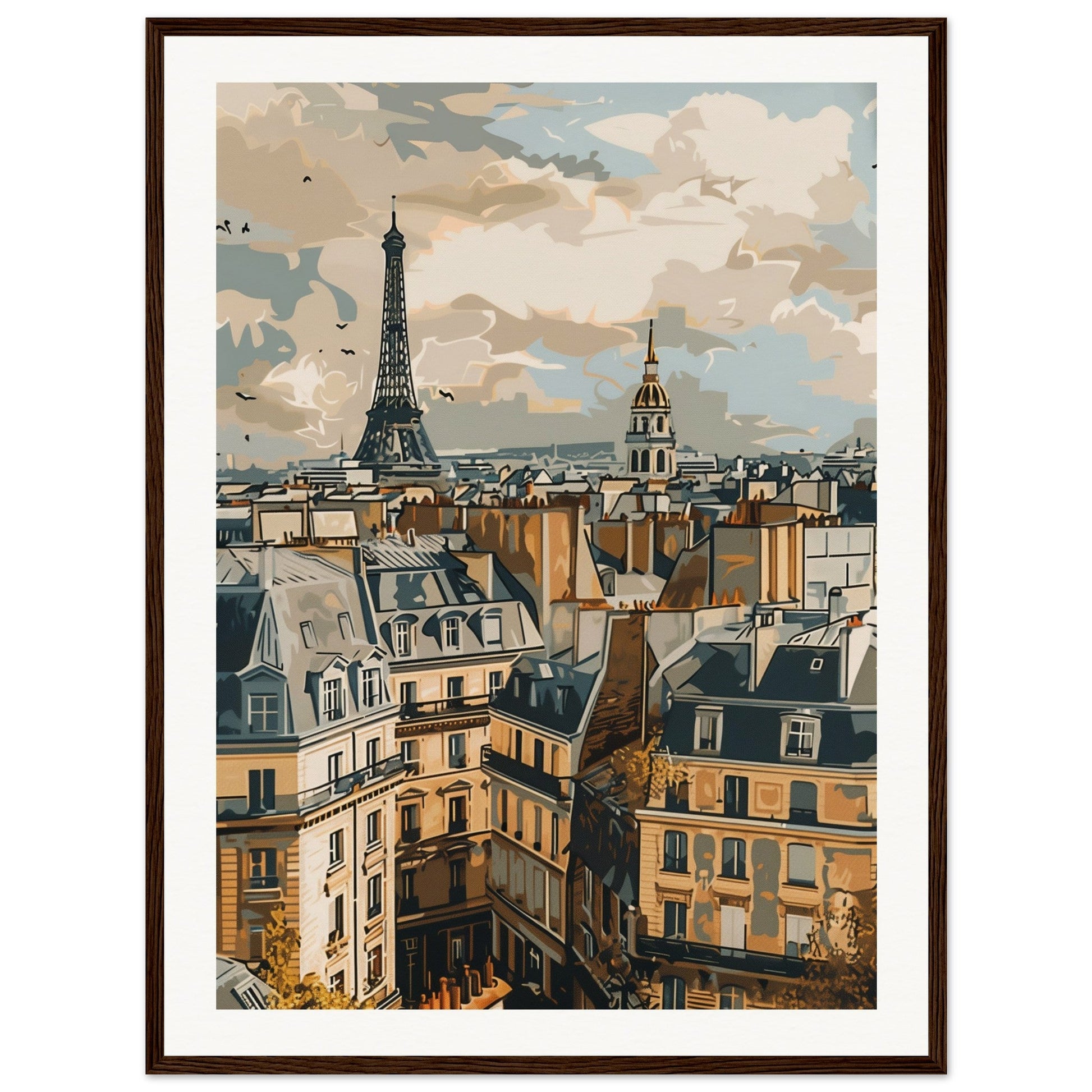 Affiche Ville de France ( 60x80-cm-Bois-foncé)