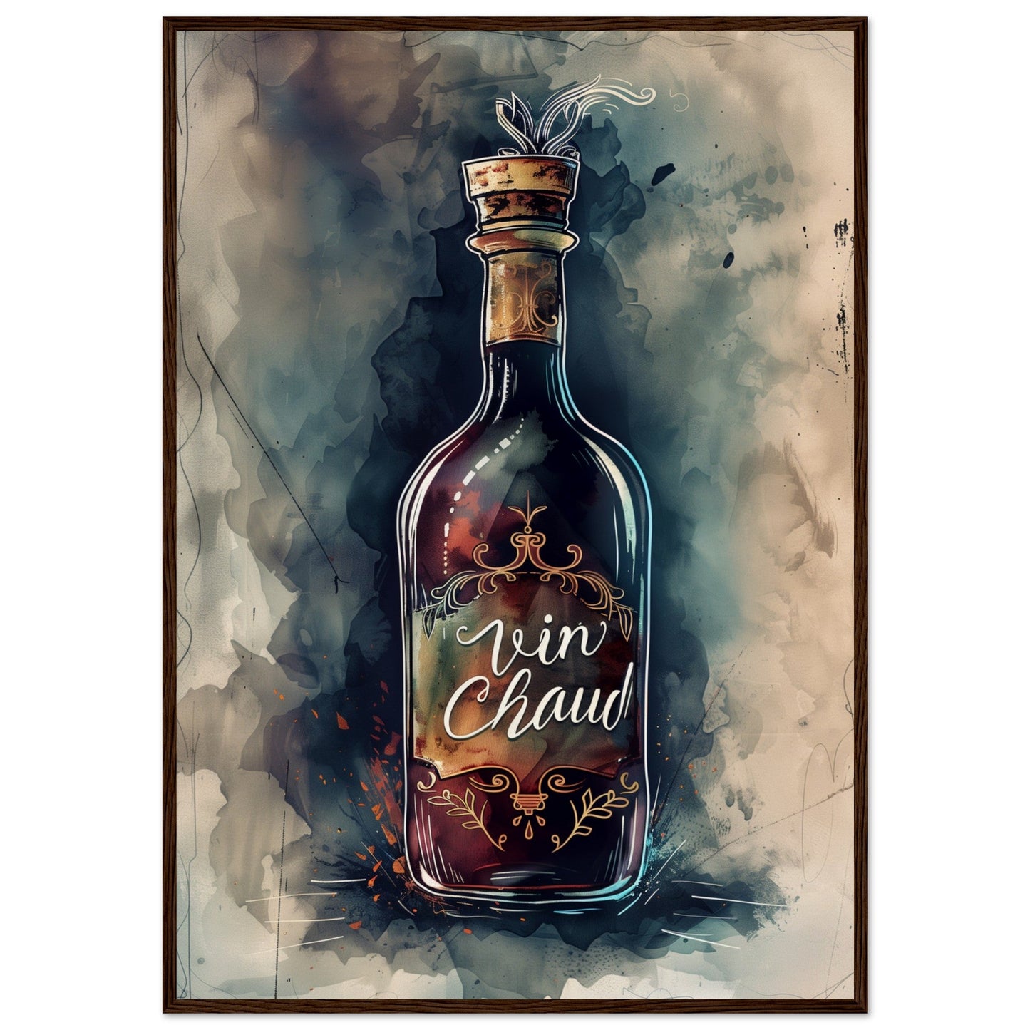 Affiche Vin Chaud ( 70x100-cm-Bois-foncé)