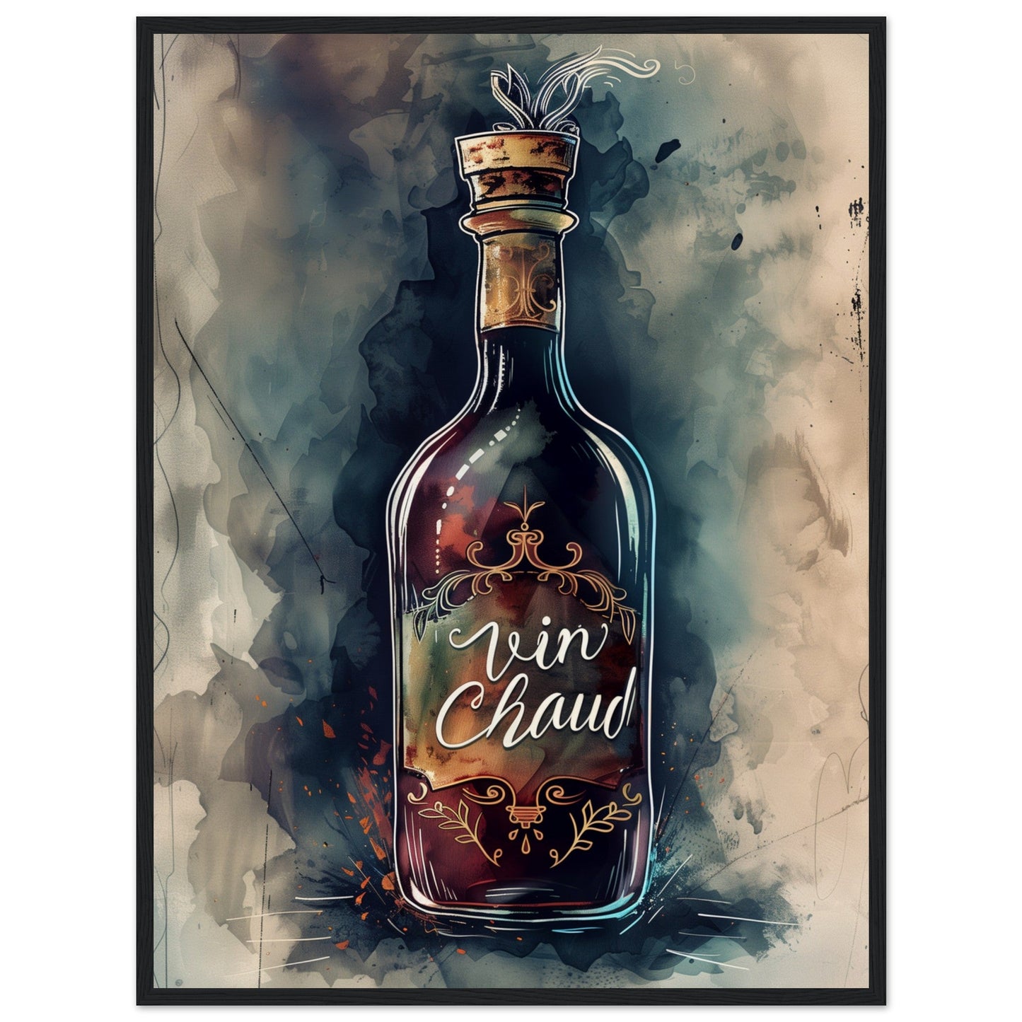 Affiche Vin Chaud ( 60x80-cm-Bois-noir)