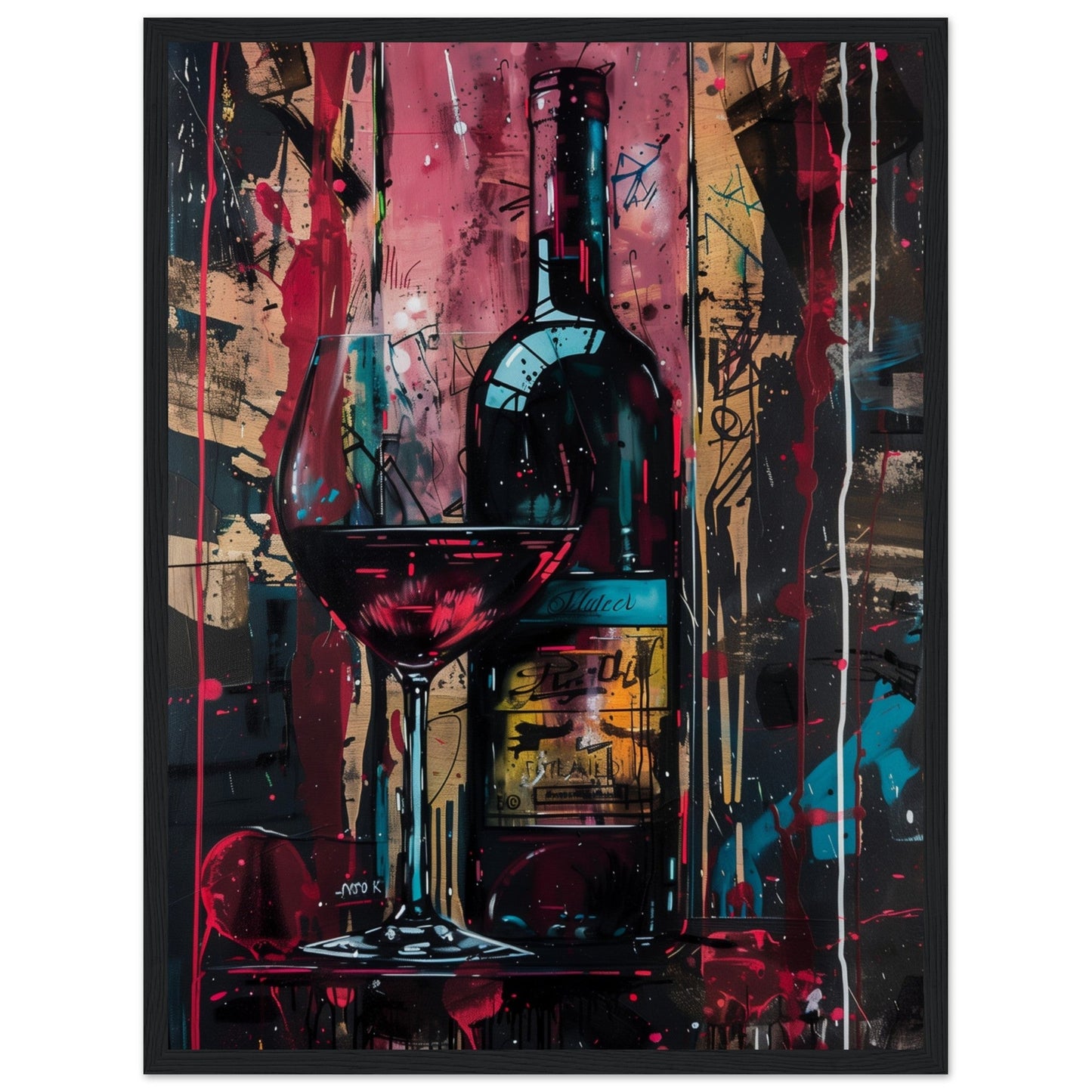 Affiche Vin Rouge ( 45x60-cm-Bois-noir)