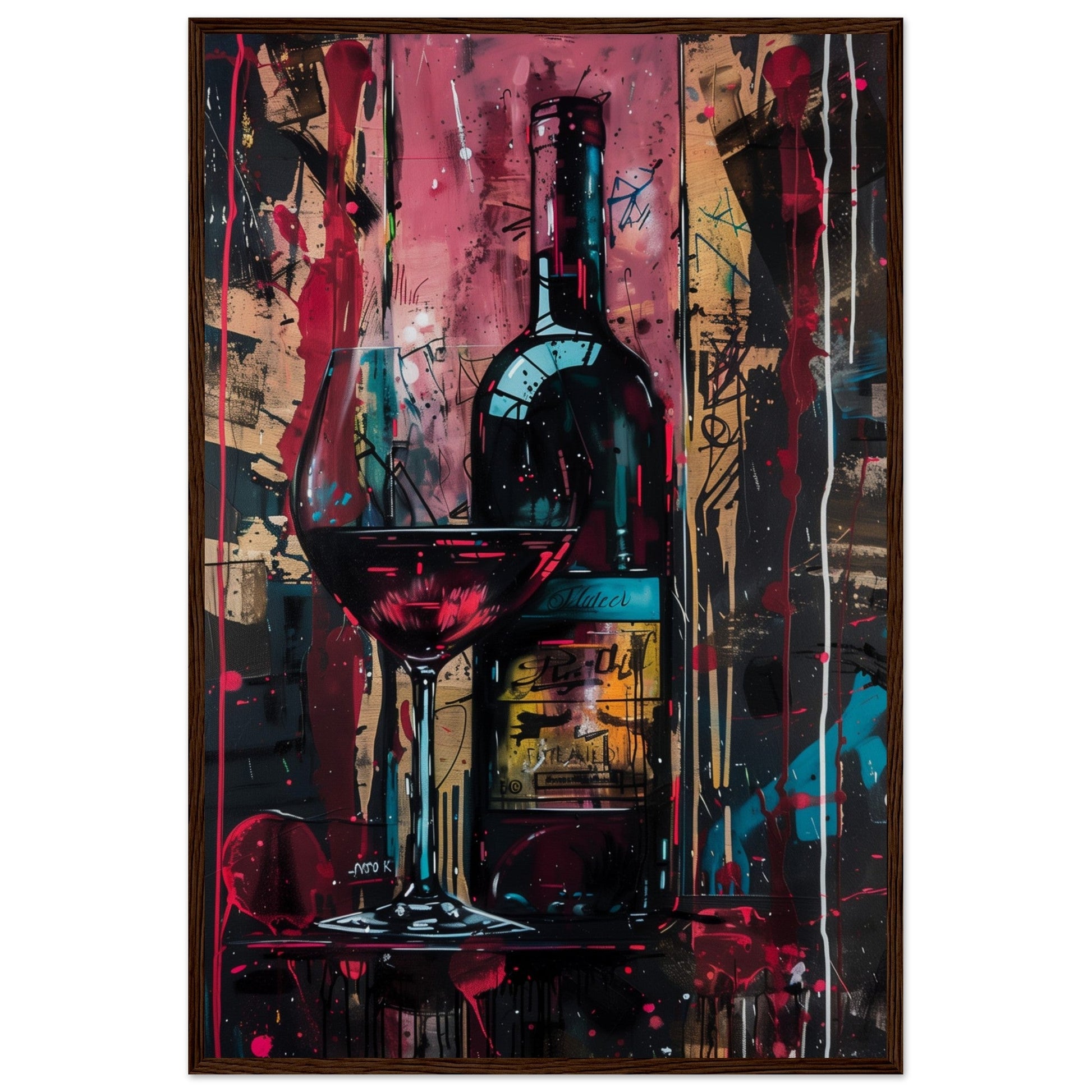 Affiche Vin Rouge ( 60x90-cm-Bois-foncé)