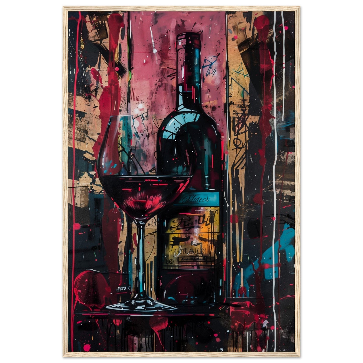 Affiche Vin Rouge ( 60x90-cm-Bois-clair)