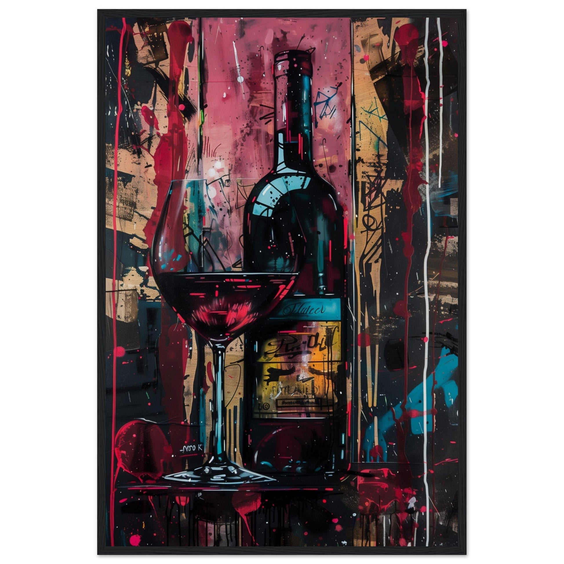 Affiche Vin Rouge ( 60x90-cm-Bois-noir)