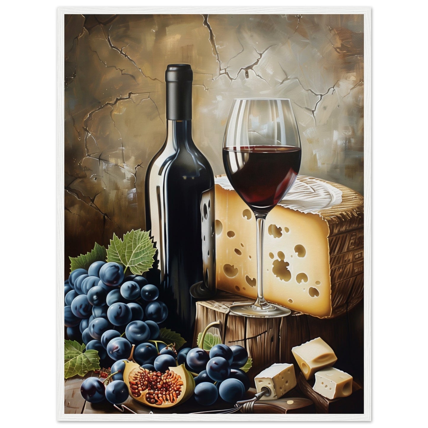 Affiche Vin et Fromage ( 60x80-cm-Bois-blanc)