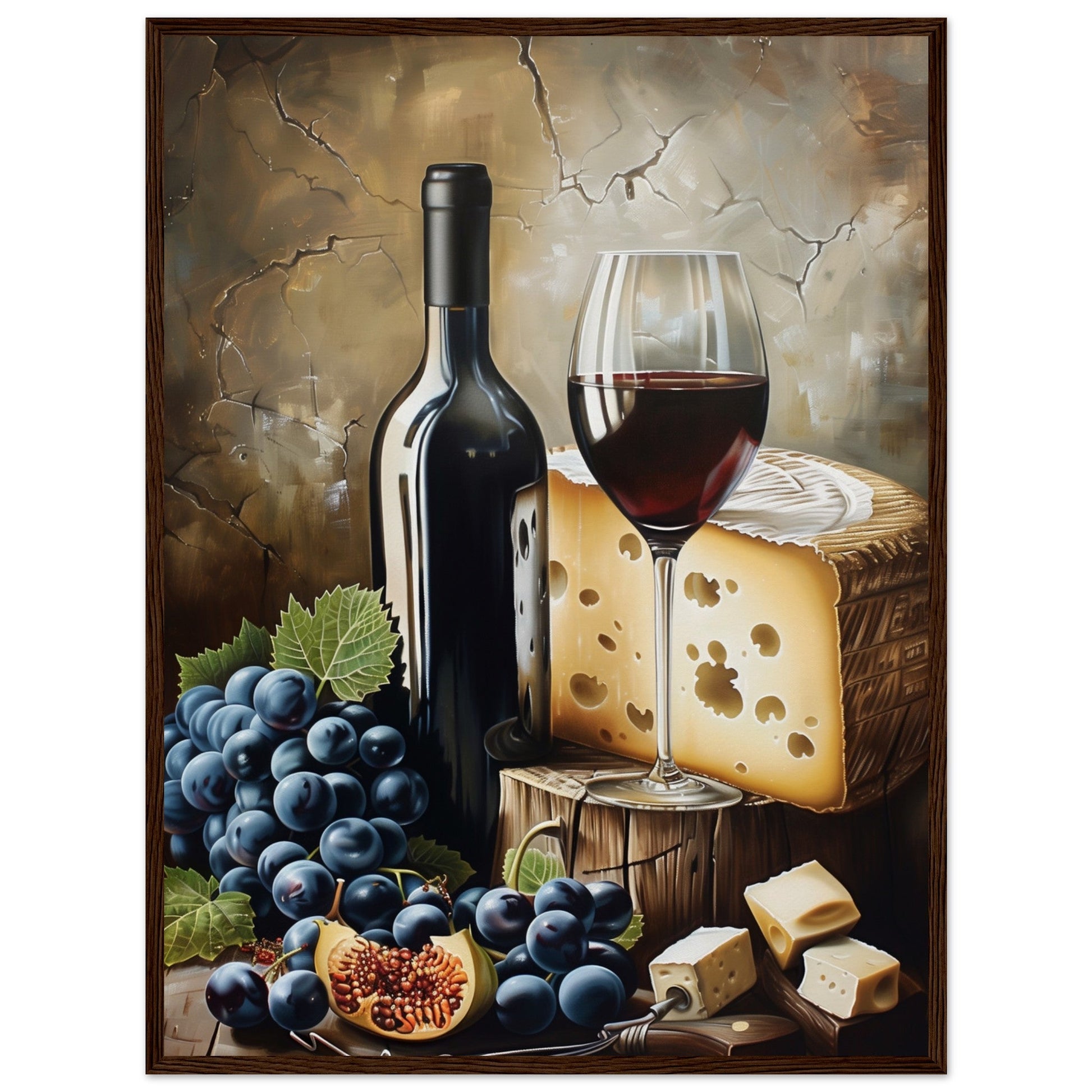 Affiche Vin et Fromage ( 60x80-cm-Bois-foncé)