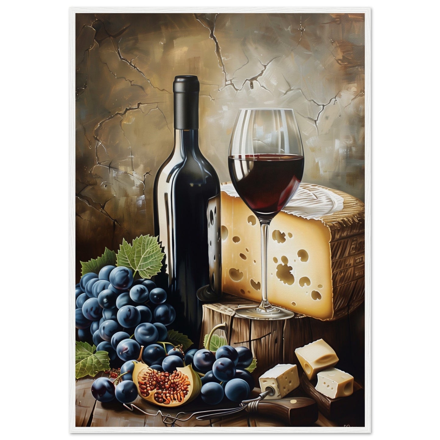 Affiche Vin et Fromage ( 70x100-cm-Bois-blanc)