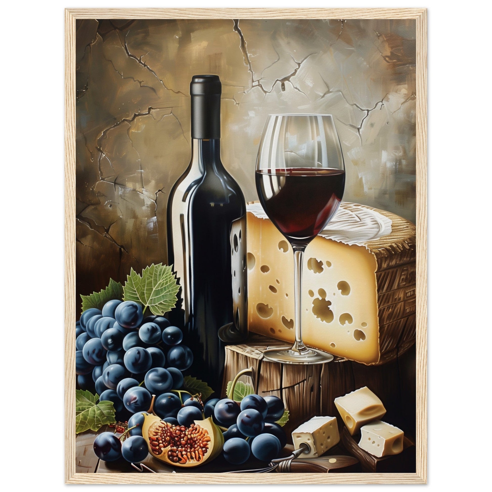 Affiche Vin et Fromage ( 45x60-cm-Bois-clair)