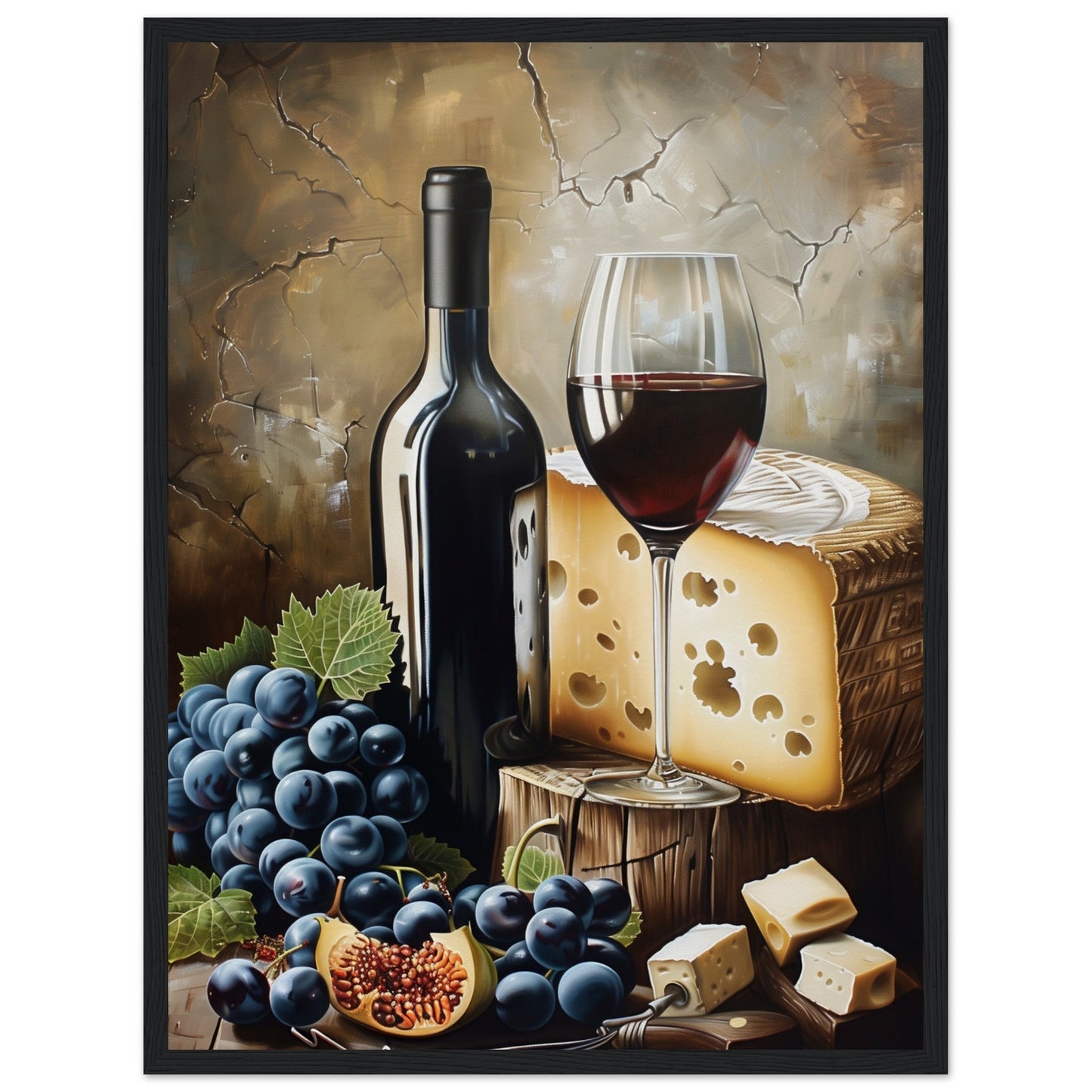 Affiche Vin et Fromage ( 45x60-cm-Bois-noir)