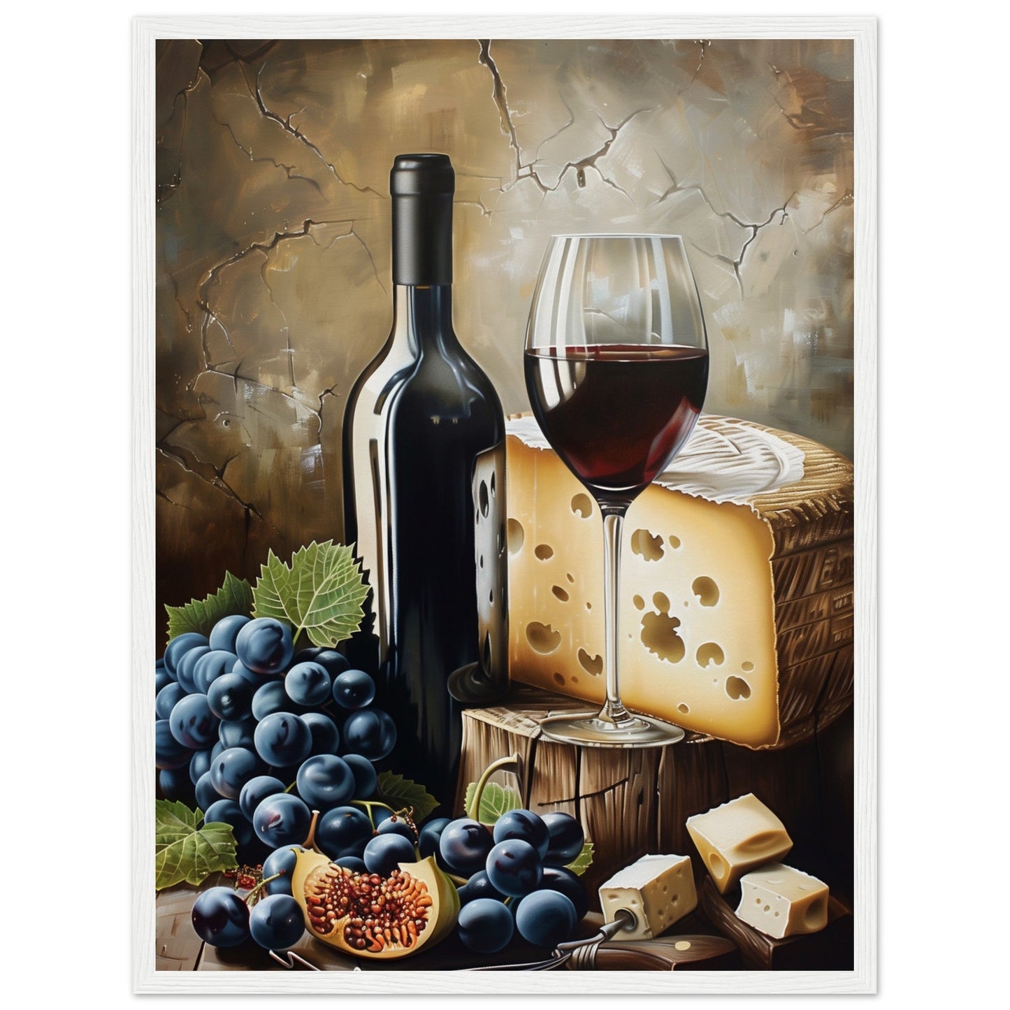 Affiche Vin et Fromage ( 45x60-cm-Bois-blanc)