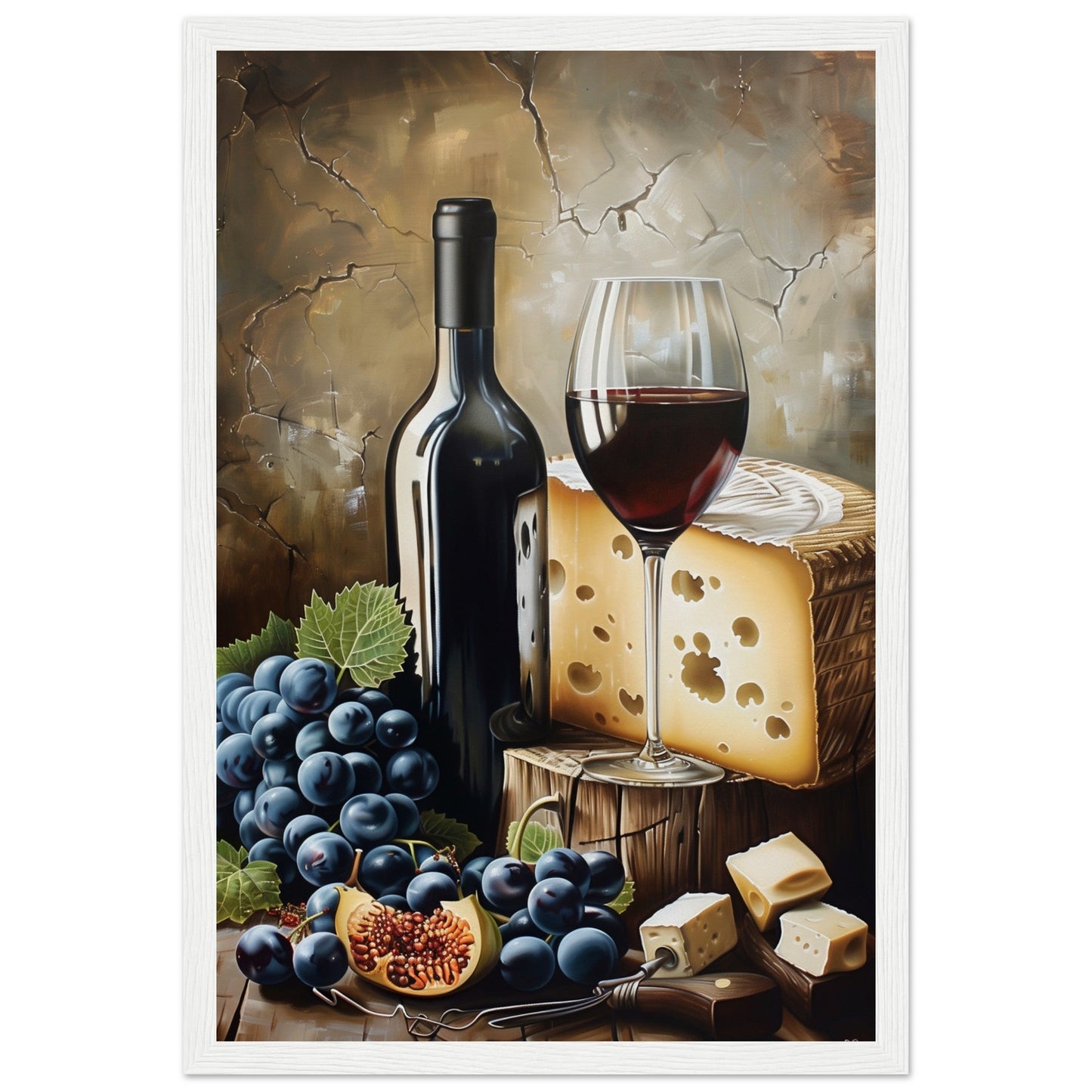 Affiche Vin et Fromage ( 30x45-cm-Bois-blanc)