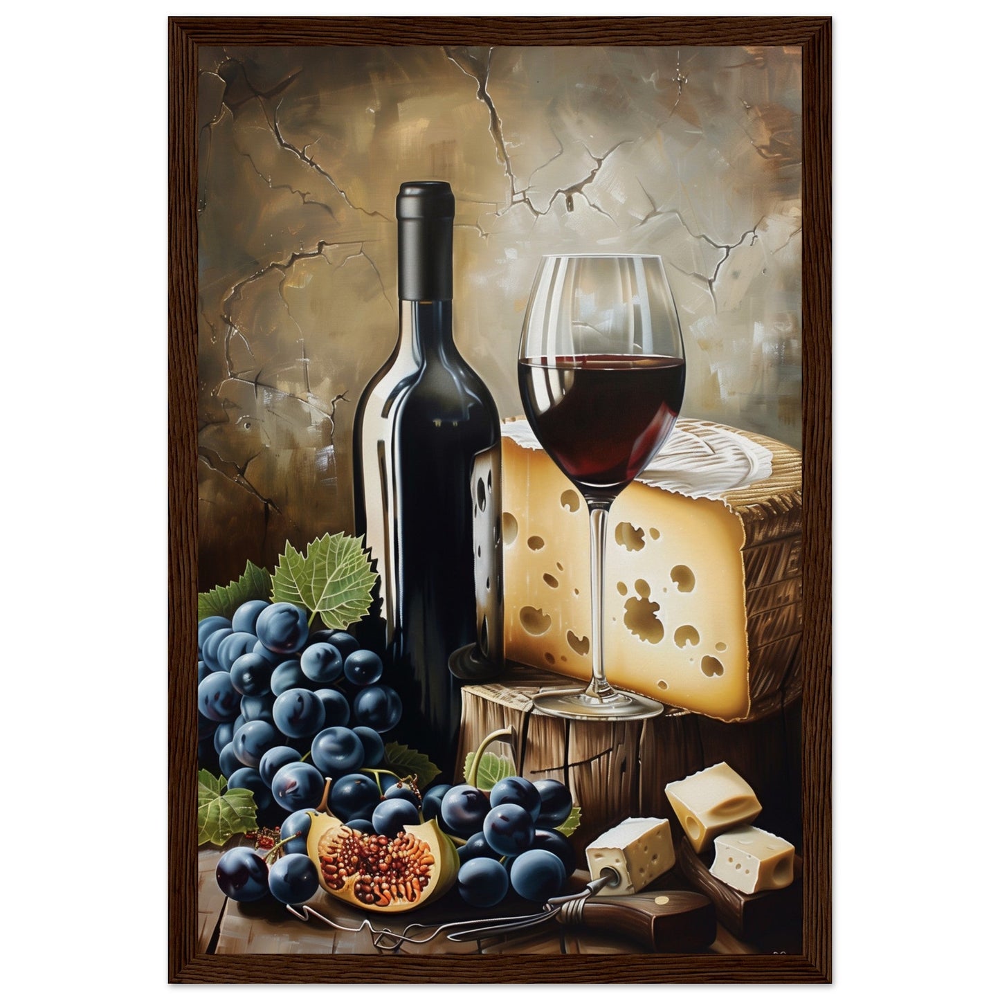 Affiche Vin et Fromage ( 30x45-cm-Bois-foncé)