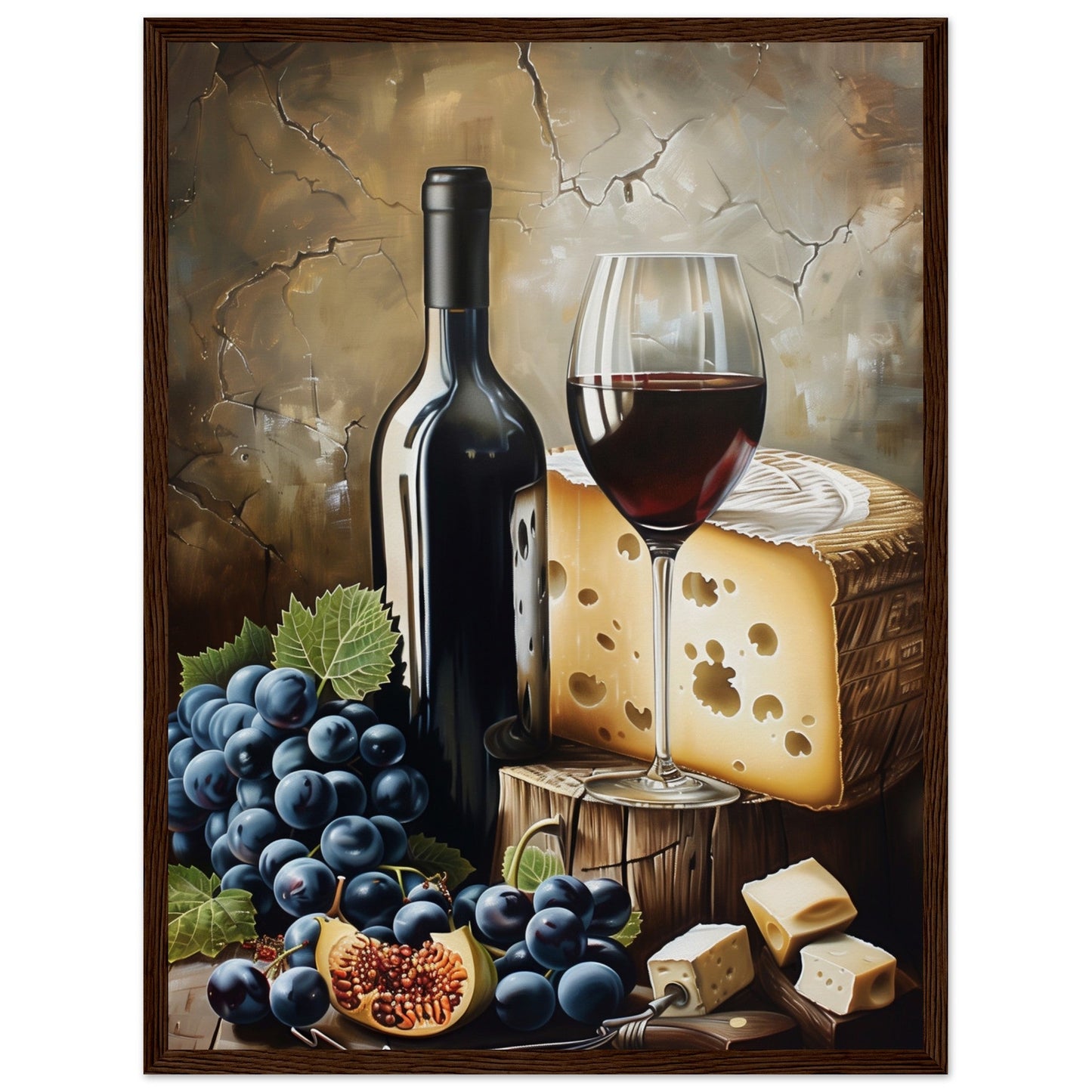 Affiche Vin et Fromage ( 45x60-cm-Bois-foncé)