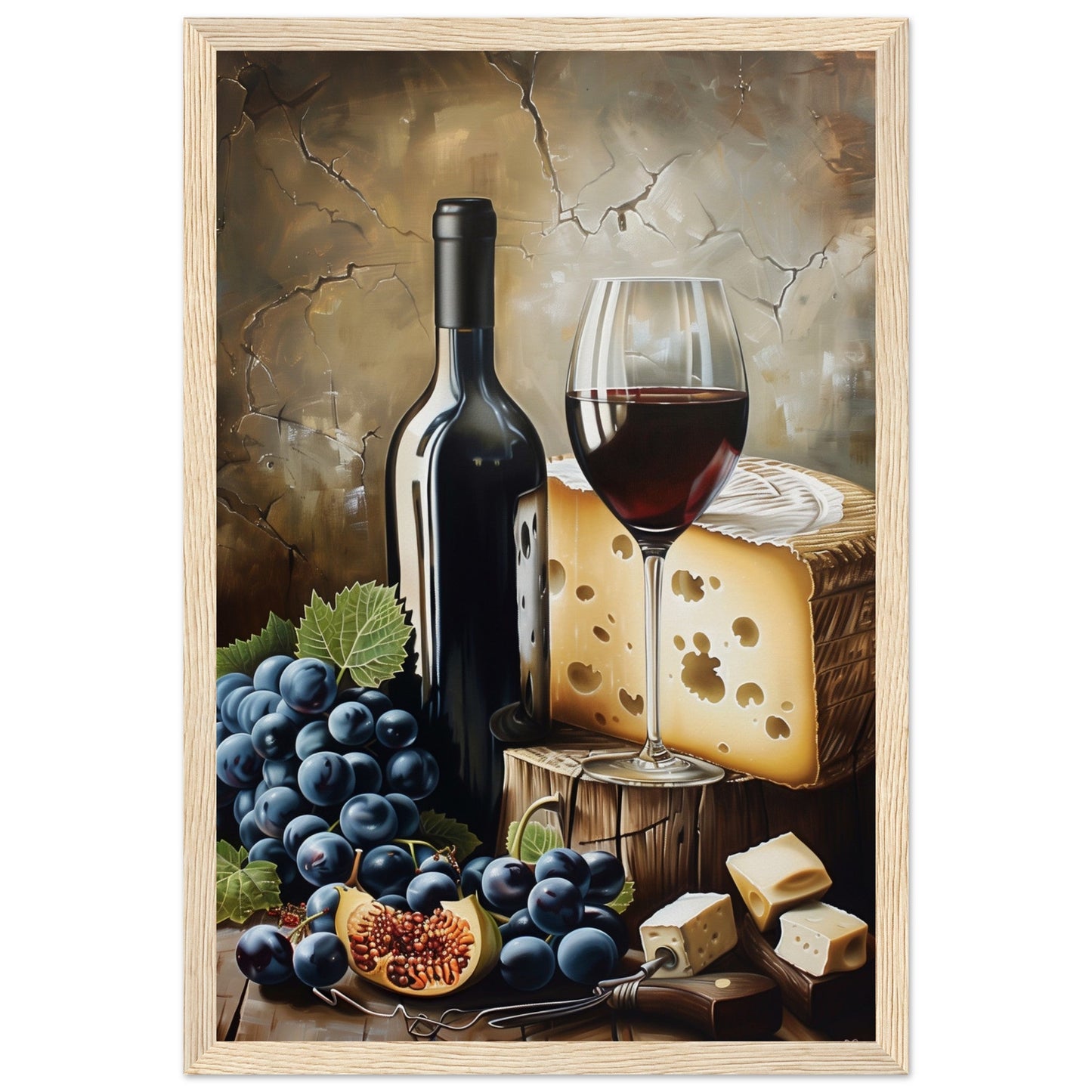 Affiche Vin et Fromage ( 30x45-cm-Bois-clair)